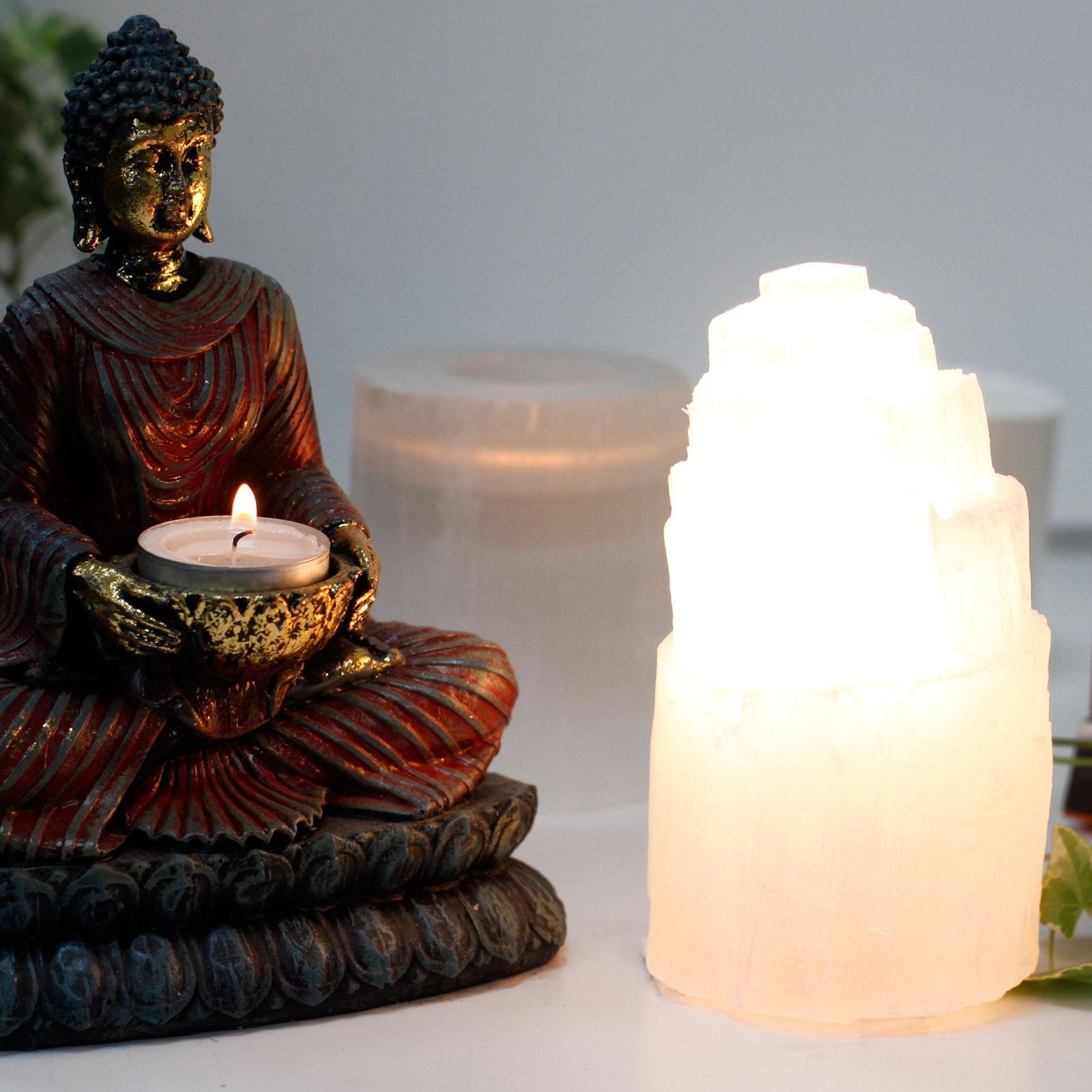 Natürliche Selenit-Turmlampe – 15 cm