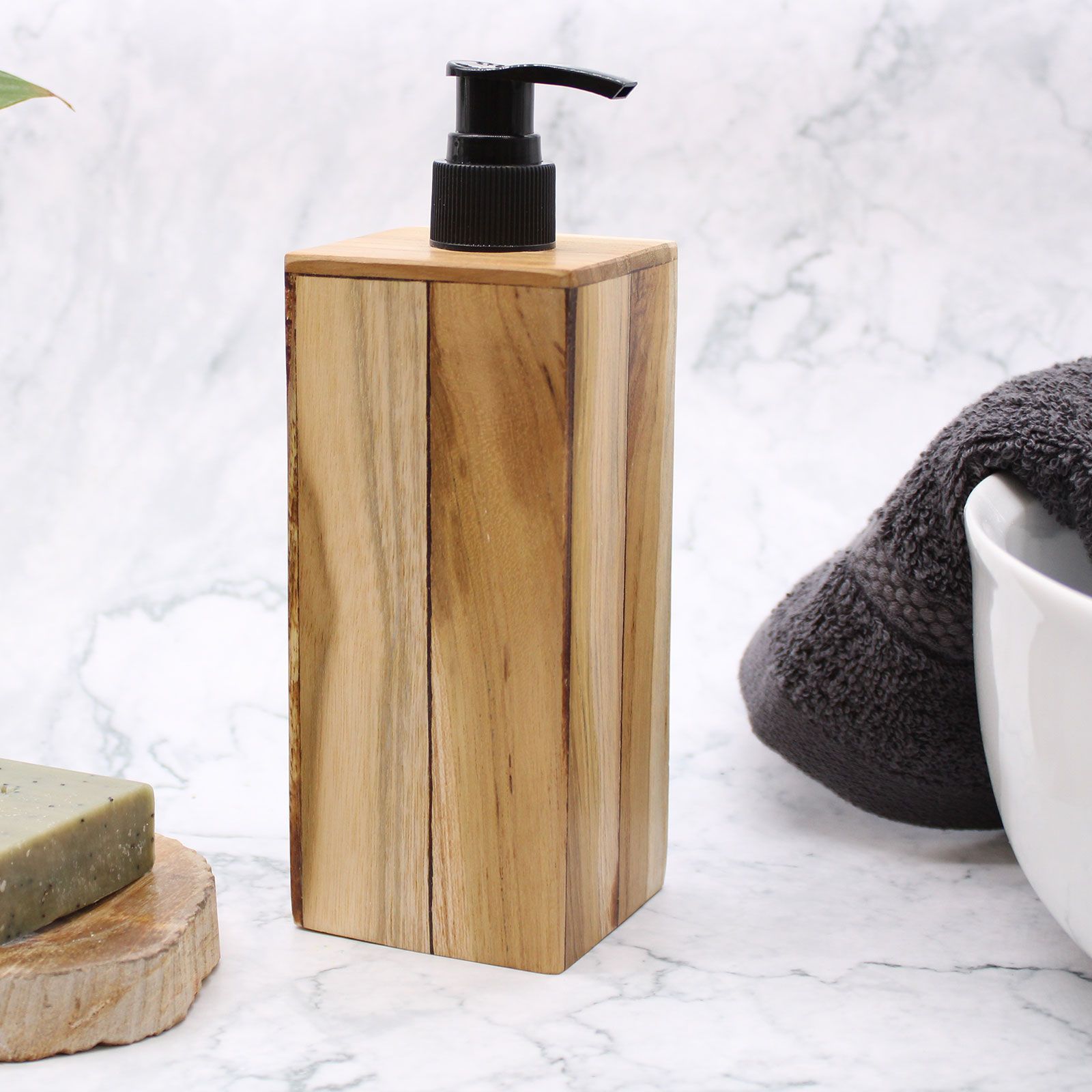 Teakholz – Quadratischer Seifenspender 200ml