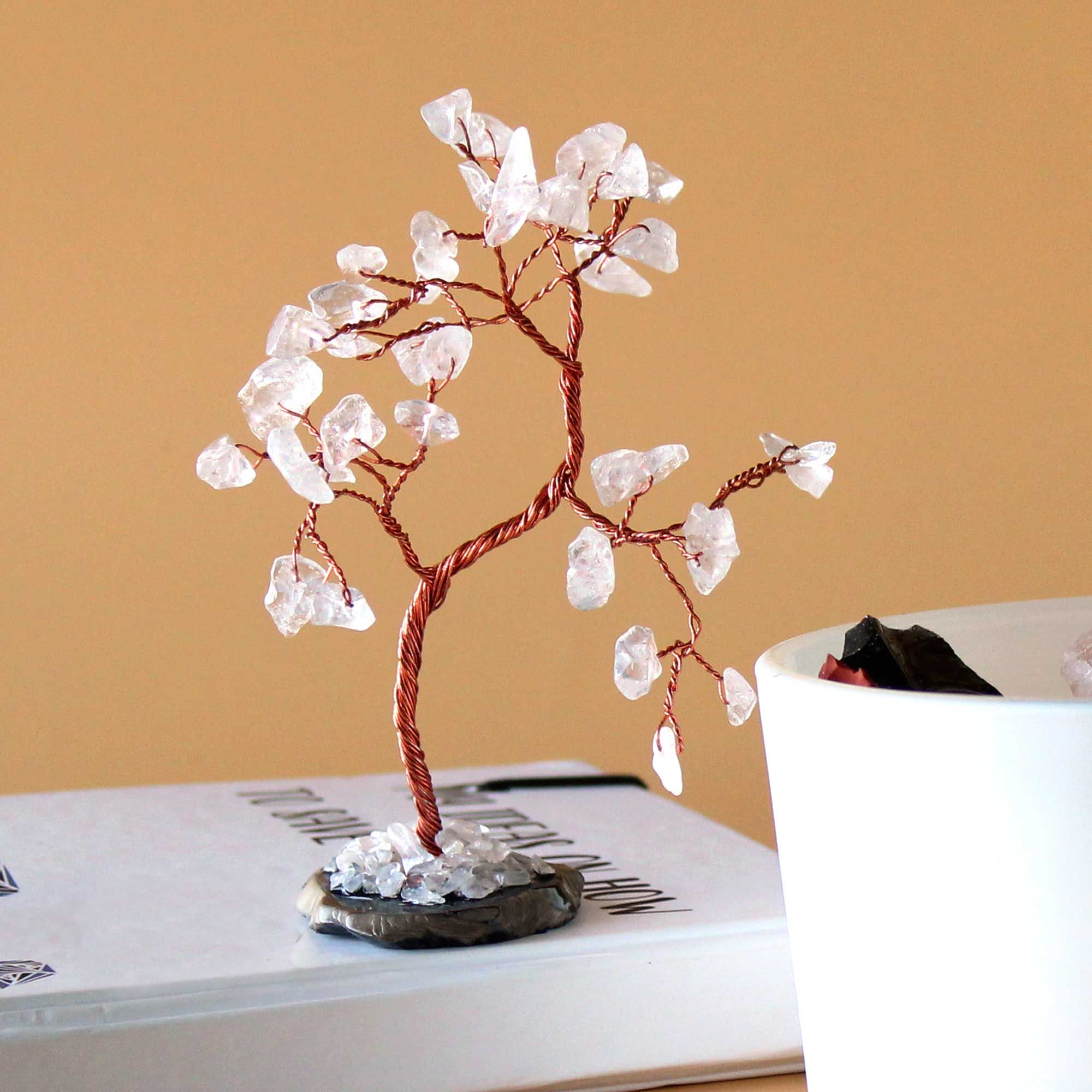 Gemstone Tree (35 Stones) - Rock Quartz on Black Agate Base