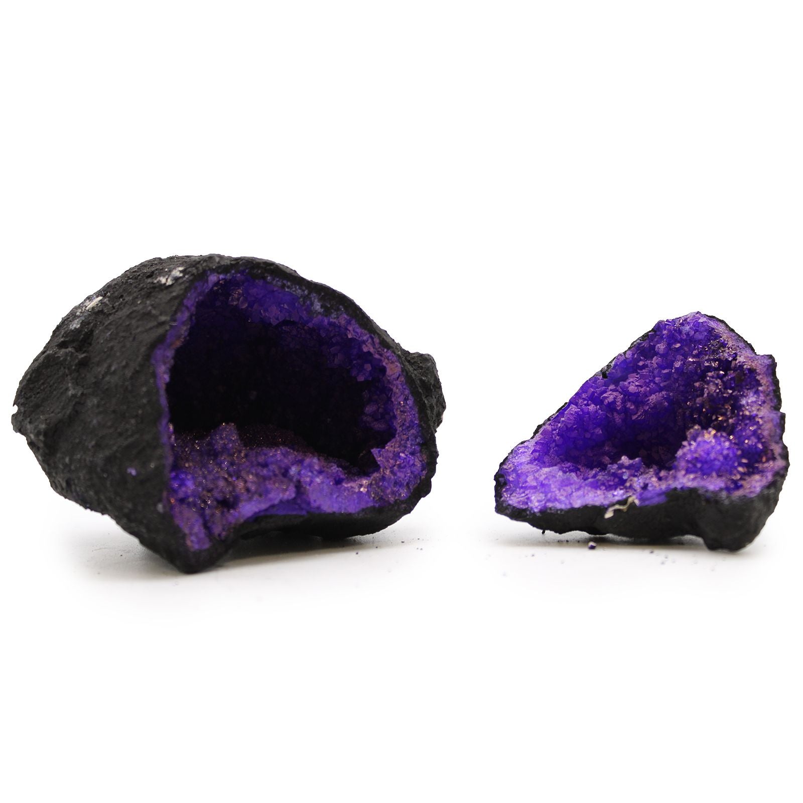 Coloured Calcite Geode Black Rock - Purple