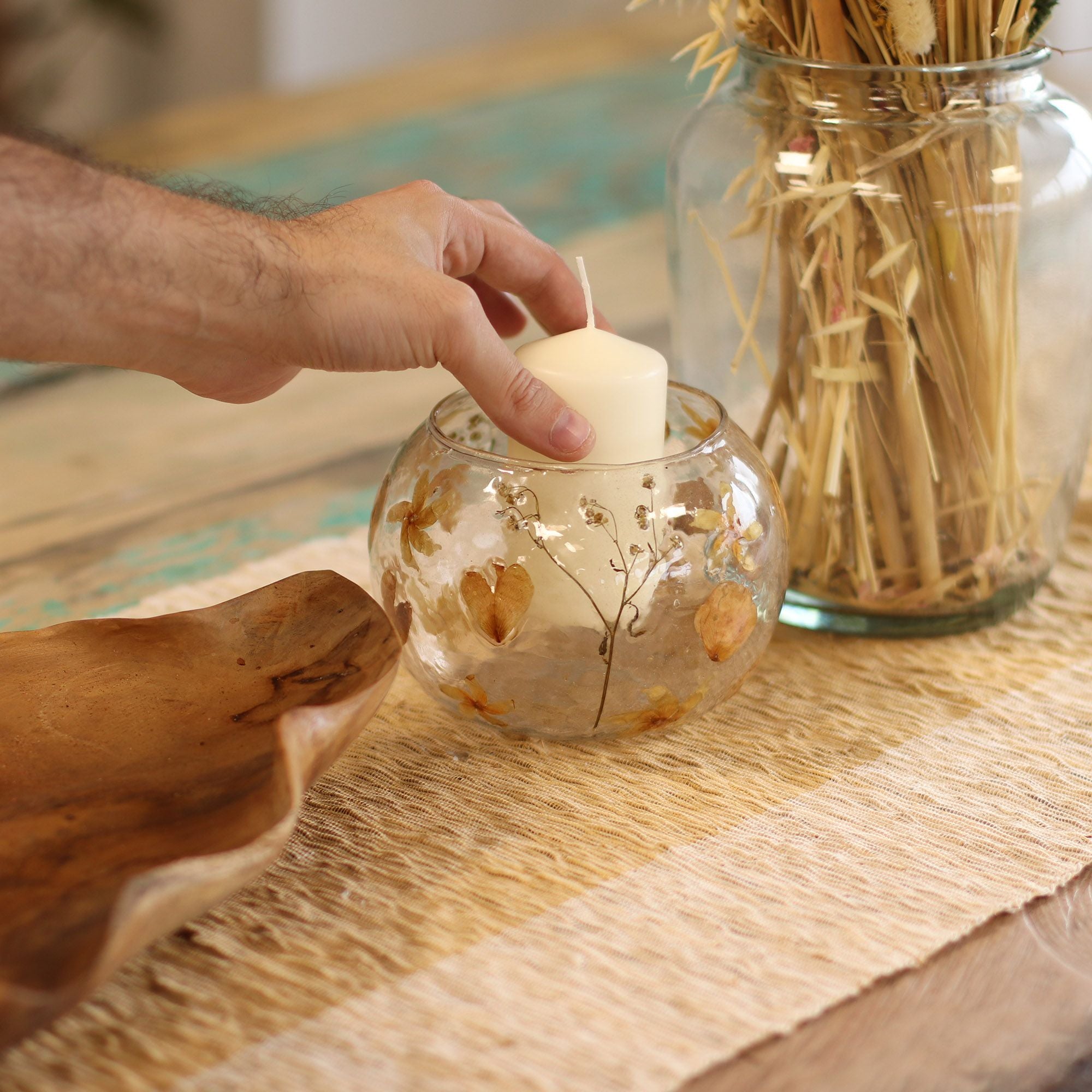 Natural Floral Glass – Large Bowl Candle Holder – Rosa