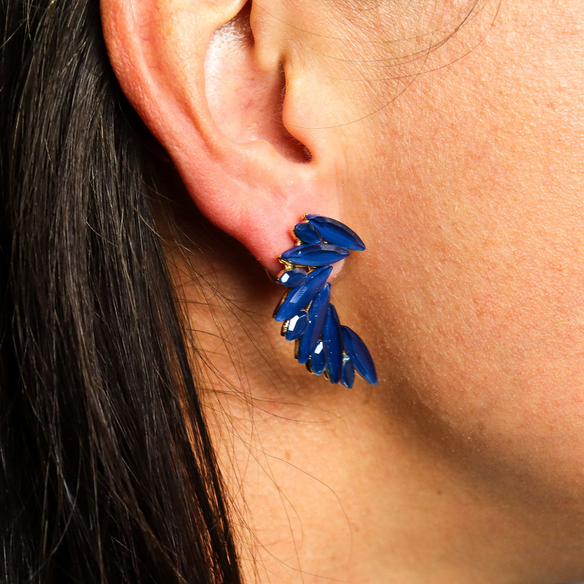 Royal Blue Vintage Glass Earrings - Angel Wings