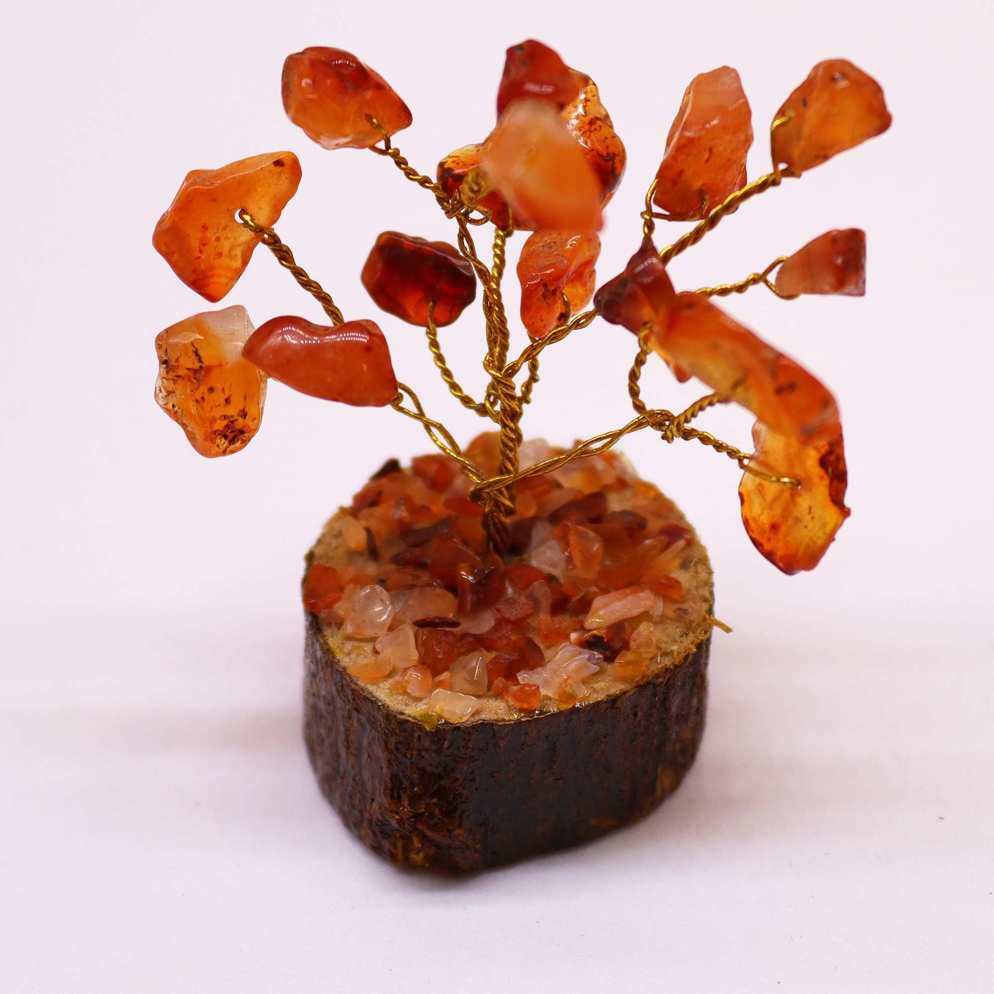 Mini Gemstone Tree on Wood Base (15 Stones) - Carnelian