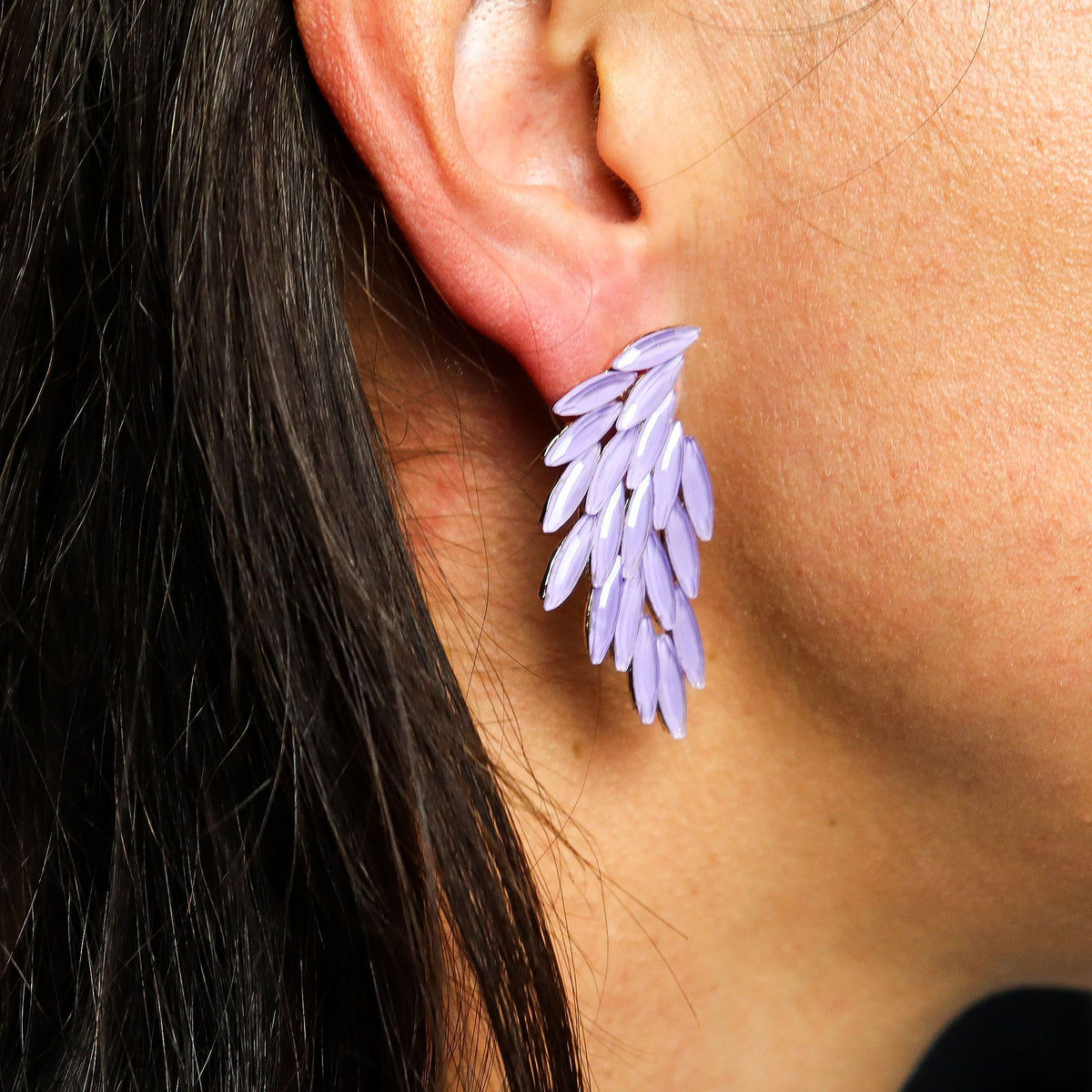 Lavender Vintage Glass Earrings - Angel Wings