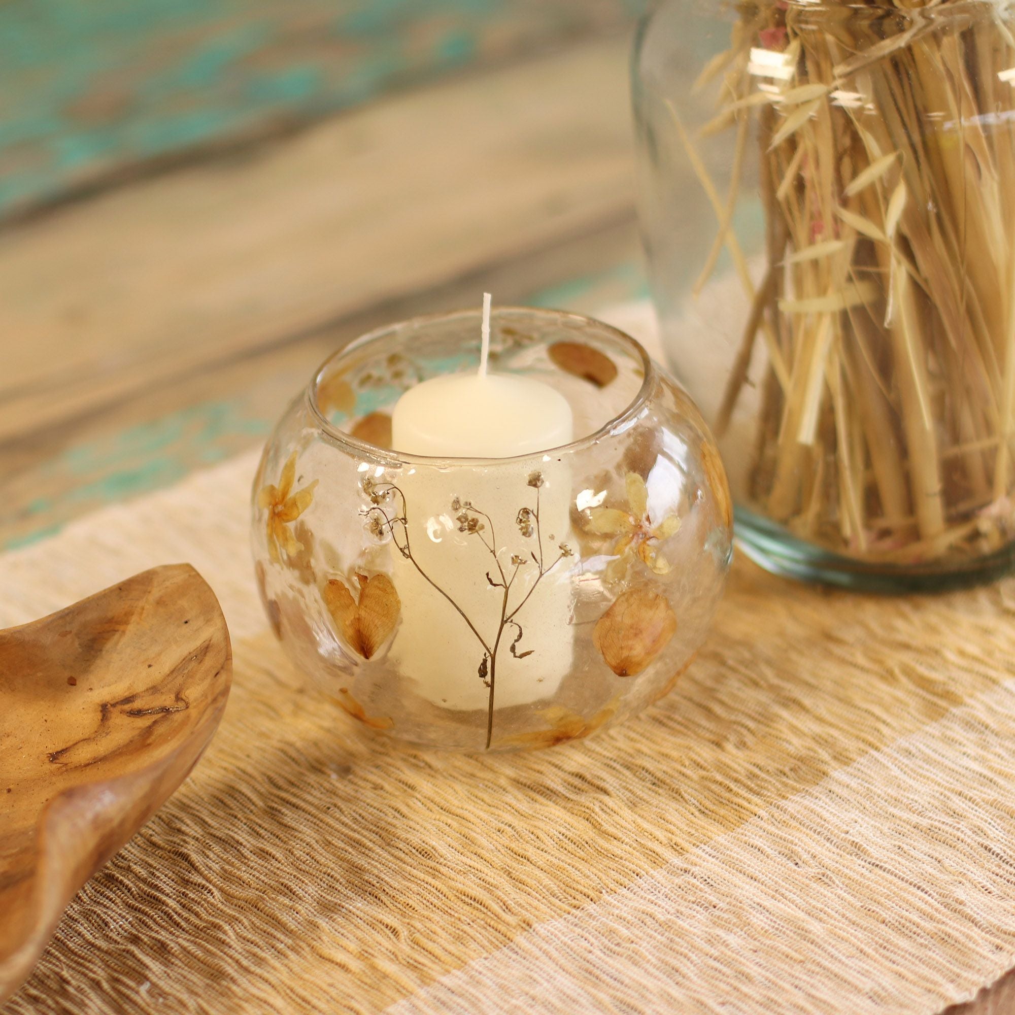Natural Floral Glass – Large Bowl Candle Holder – Rosa