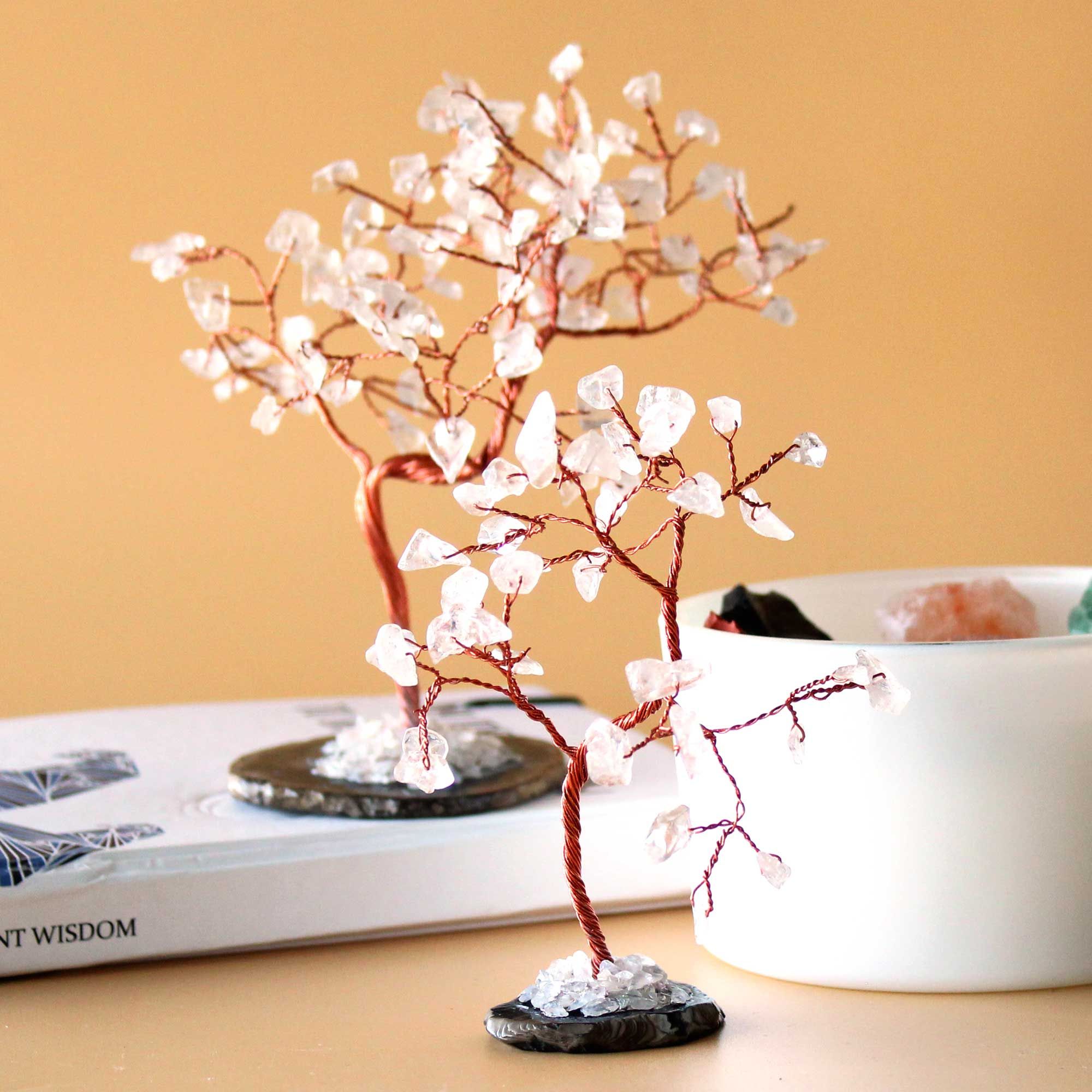 Gemstone Tree (35 Stones) - Rock Quartz on Black Agate Base