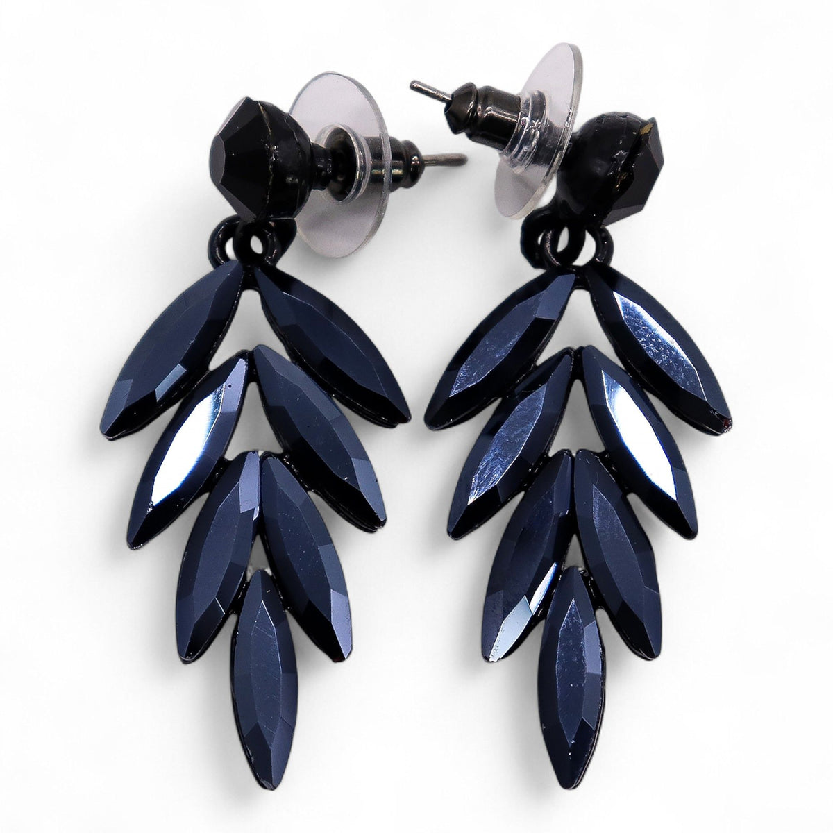 Jet Black Vintage Glass Earrings - Long Drop