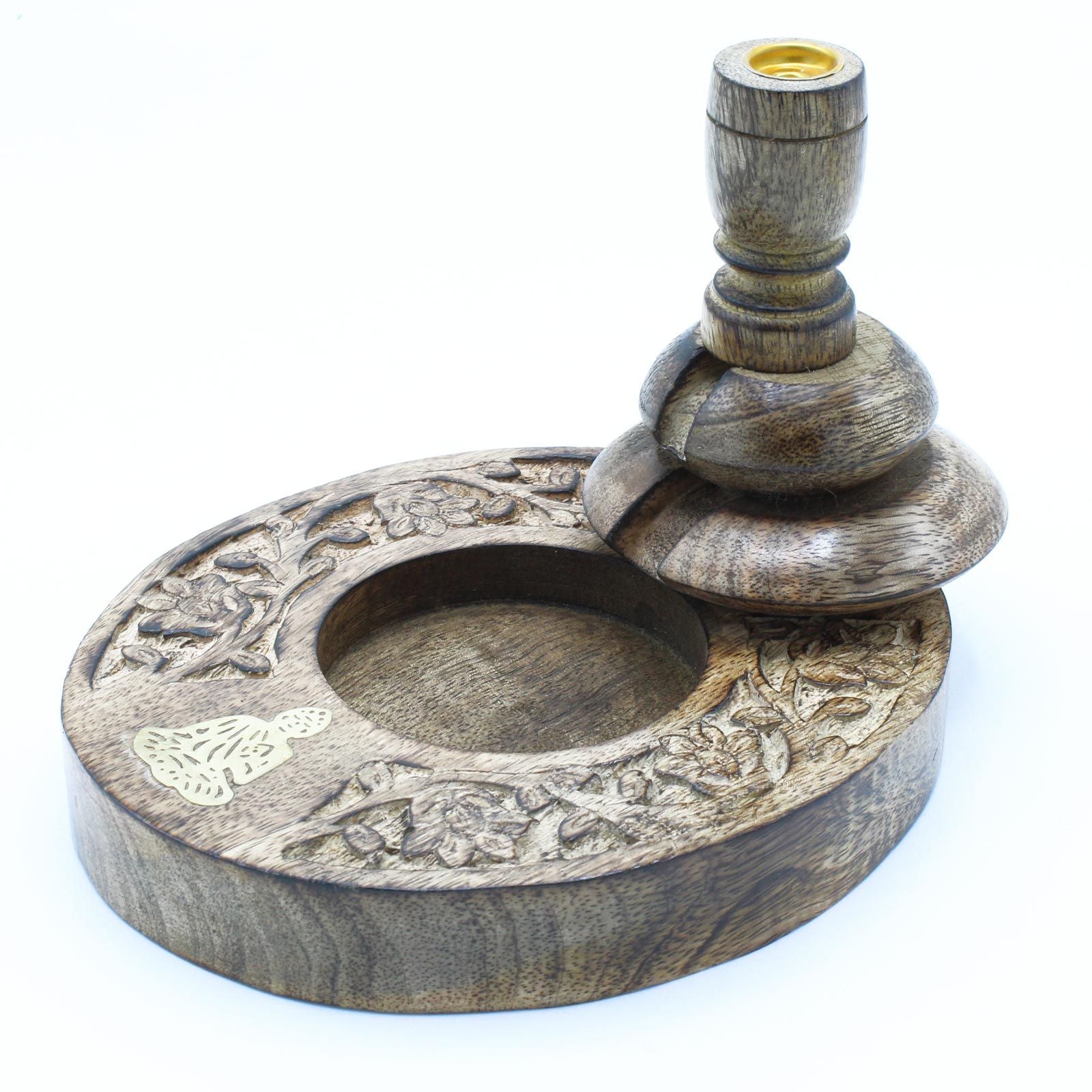 Mango Wood Backflow Burner Medium - Brass Buddha