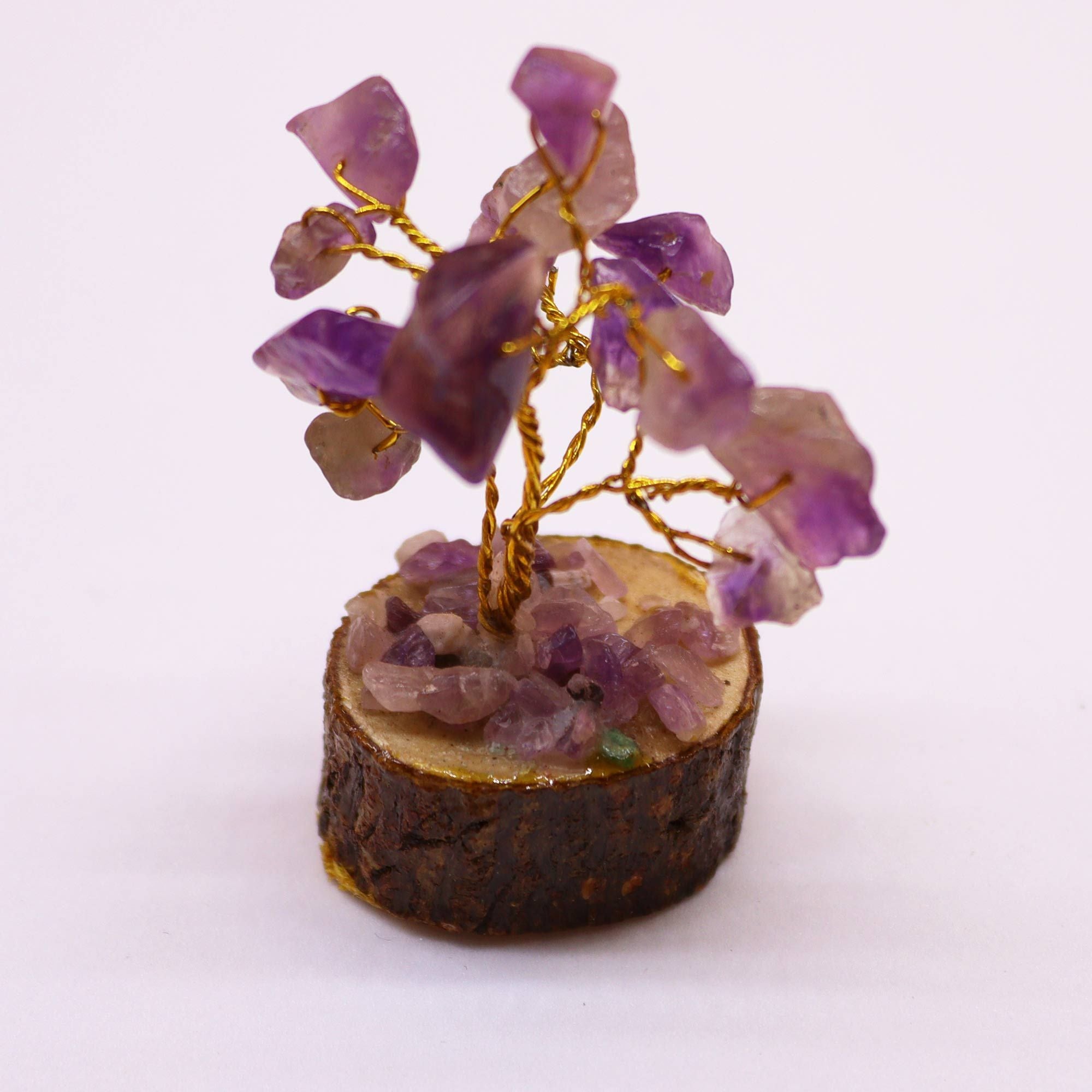Mini Gemstone Tree on Wood Base (15 Stones) - Amethyst