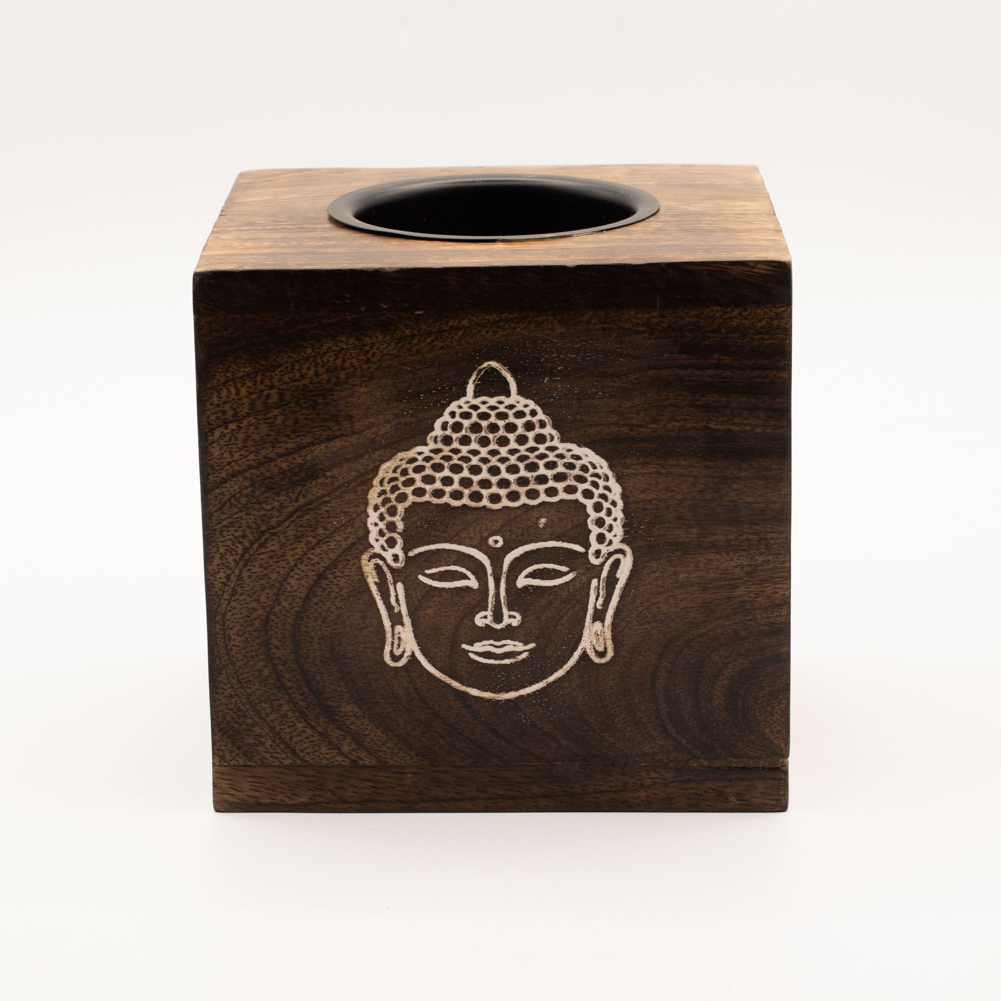 Duftlampe aus Mangoholz groß – Buddha-Gesicht
