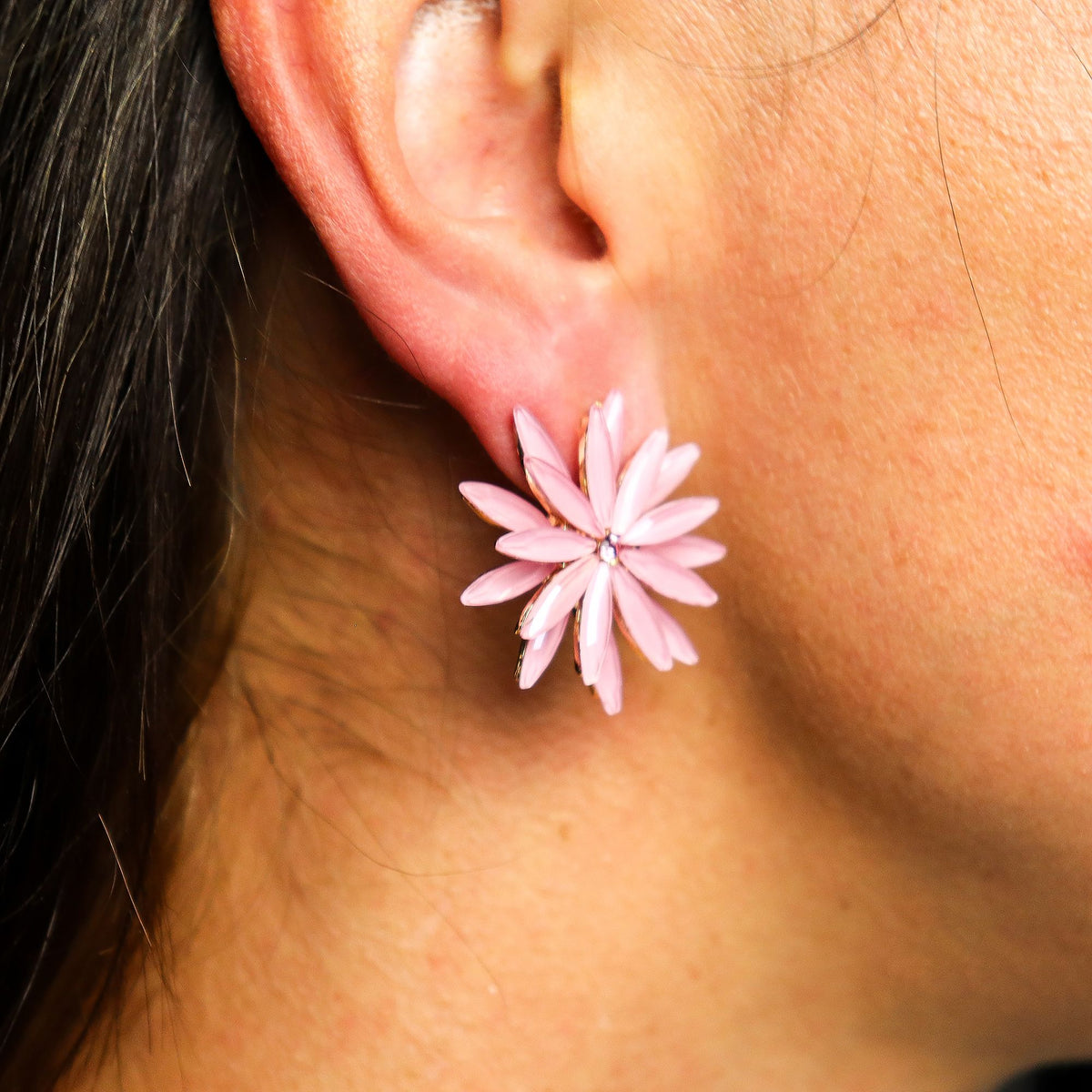 Soft Pink Vintage Glass Earrings - Flowers