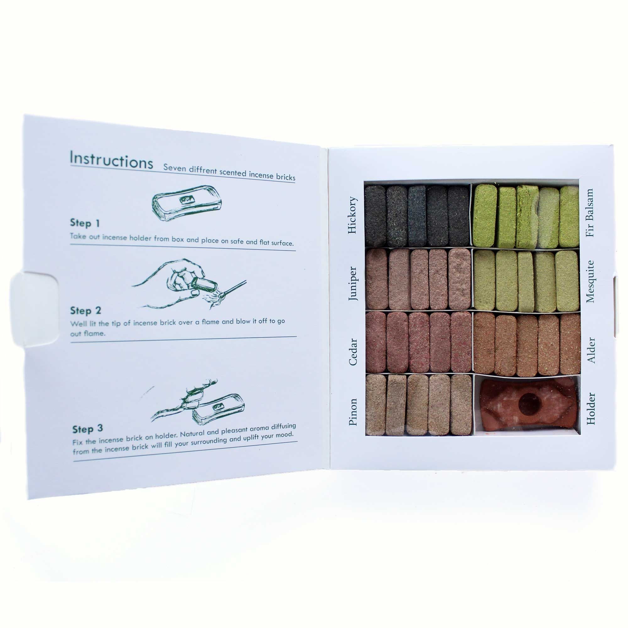 70 Incense Smudge Bricks and Burner - 7 Earthy Himalaya Incenses