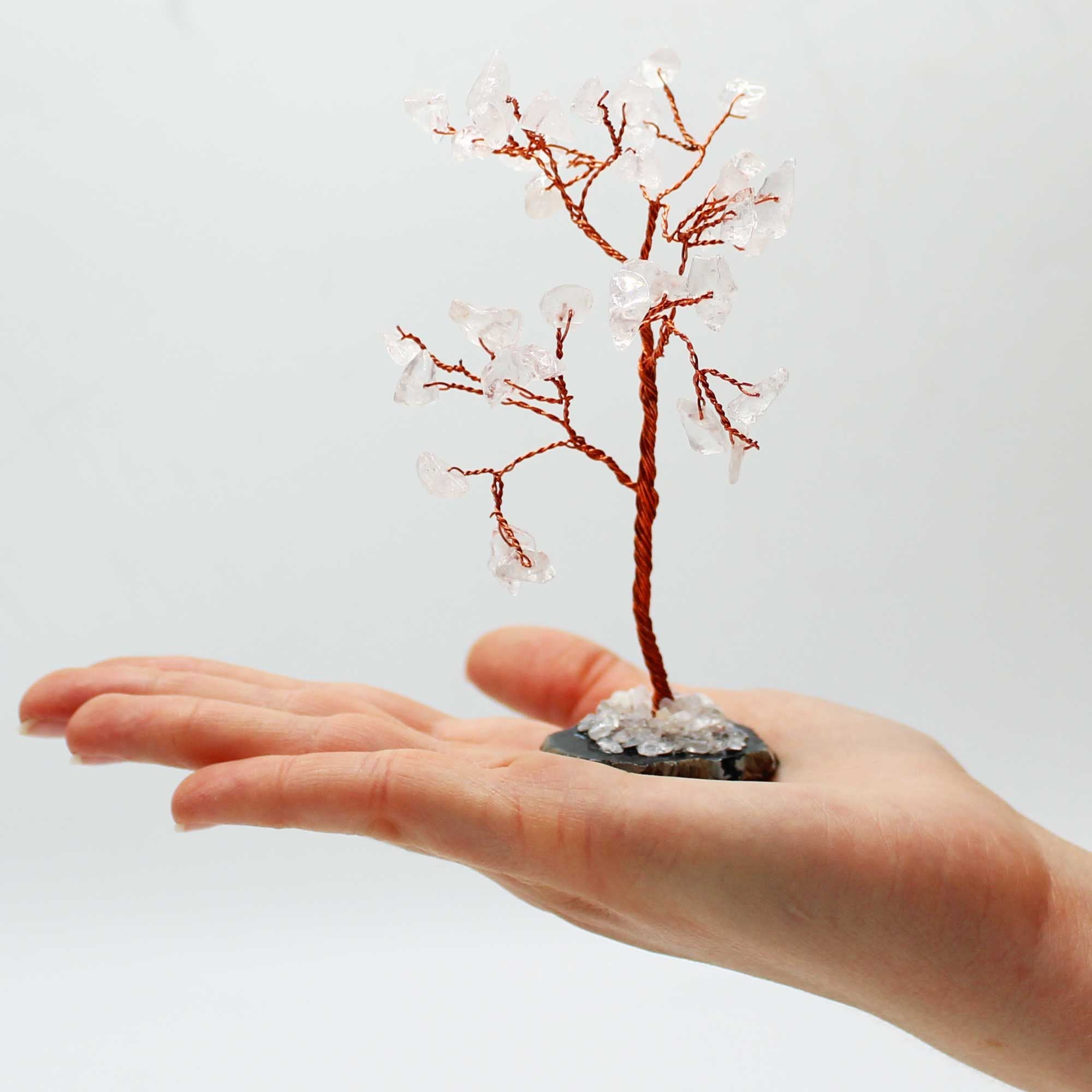 Gemstone Tree (35 Stones) - Rock Quartz on Black Agate Base