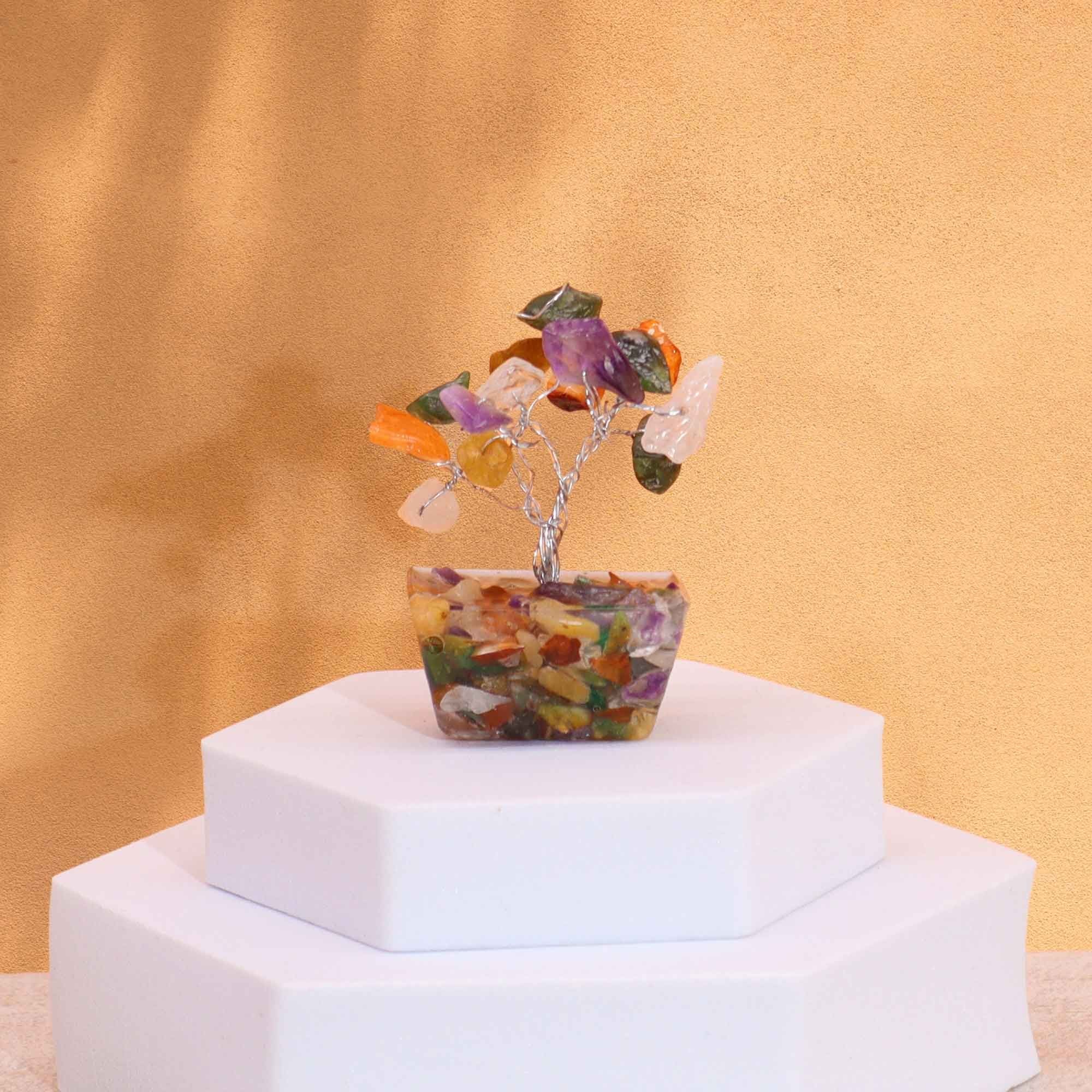 Mini Gemstone Tree on Orgonite Base (15 Stones) - Multi Stones
