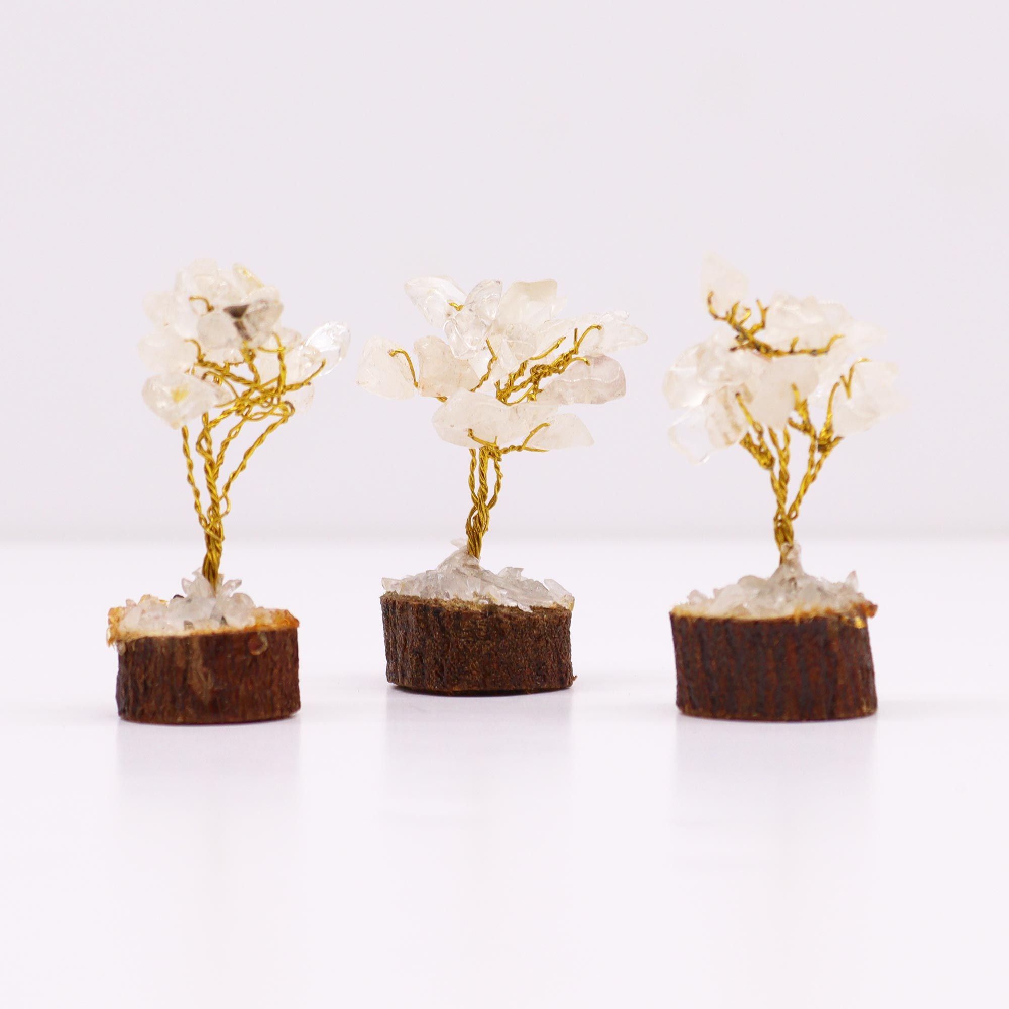 Mini Gemstone Tree on Wood Base (15 Stones) - Rock Quartz