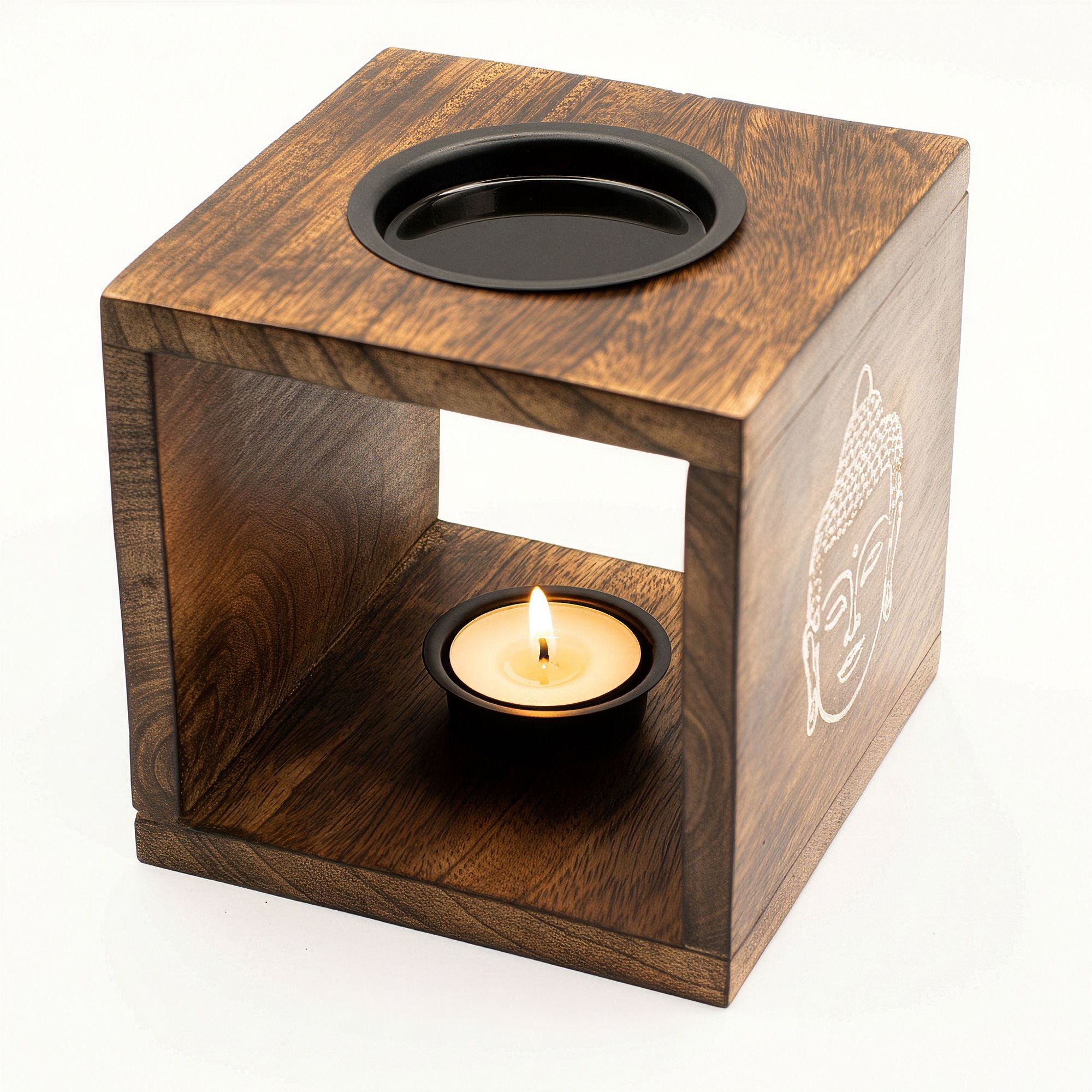 Duftlampe aus Mangoholz groß – Buddha-Gesicht