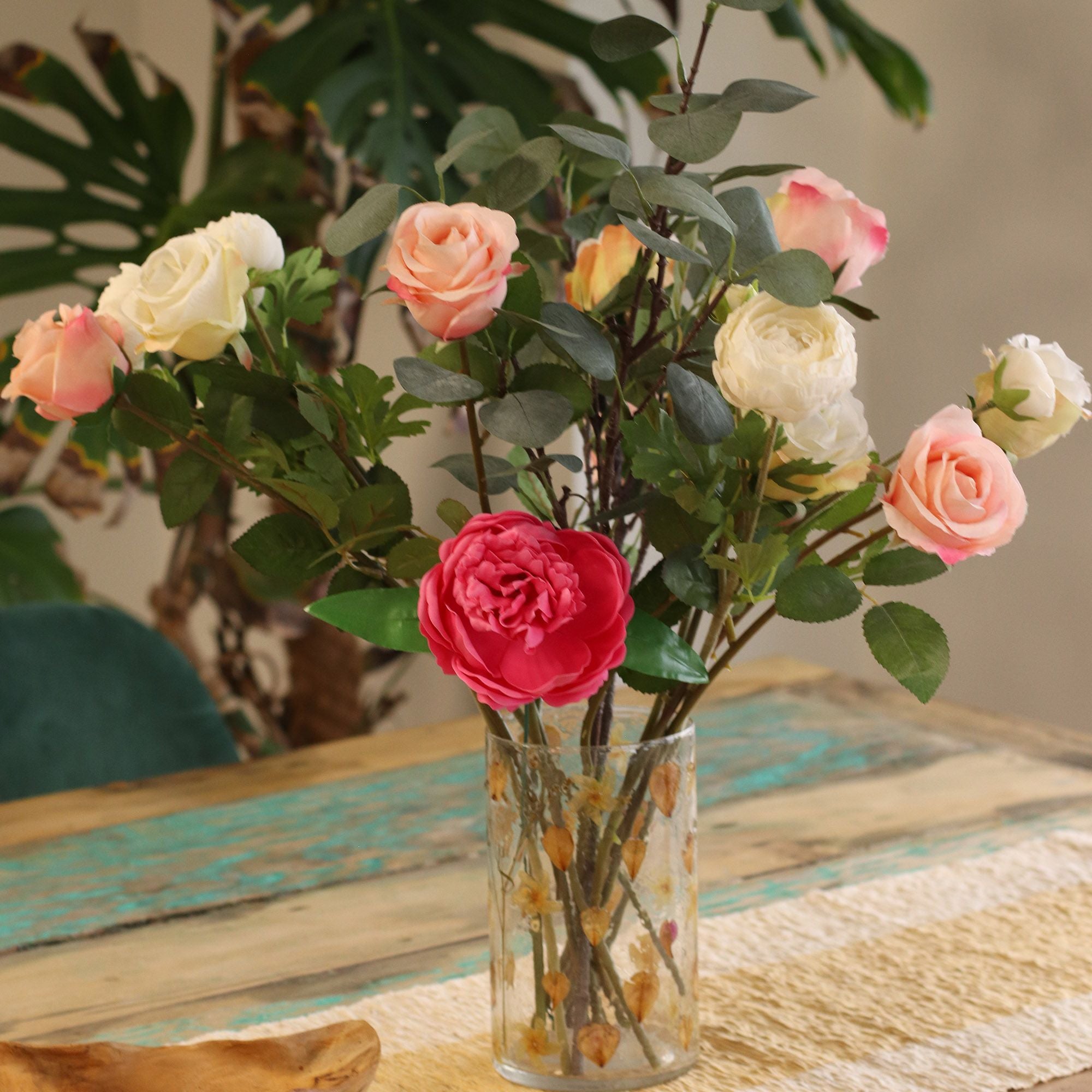 Natural Floral Glass – Tall Vase Candle Holder – Rose
