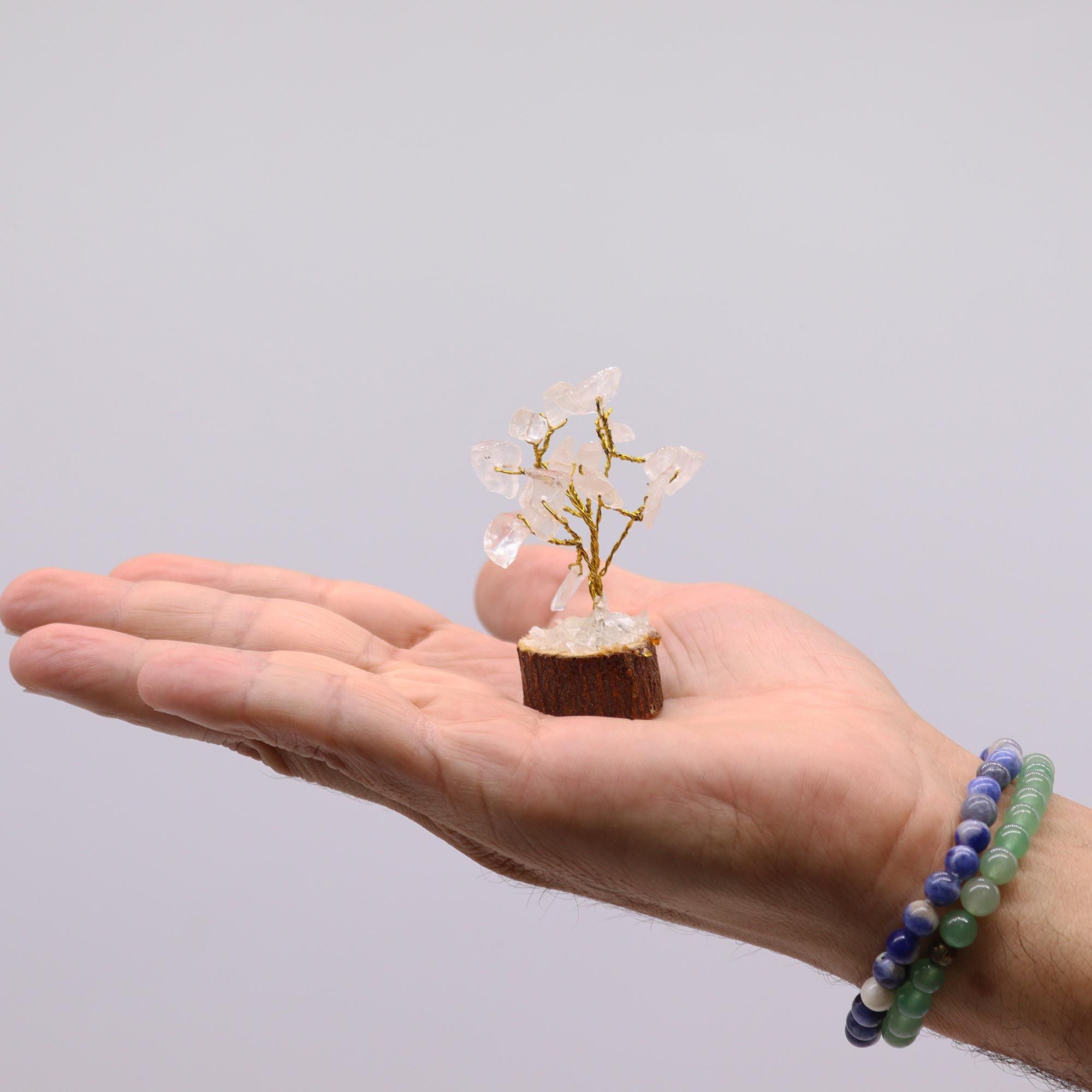 Mini Gemstone Tree on Wood Base (15 Stones) - Rock Quartz