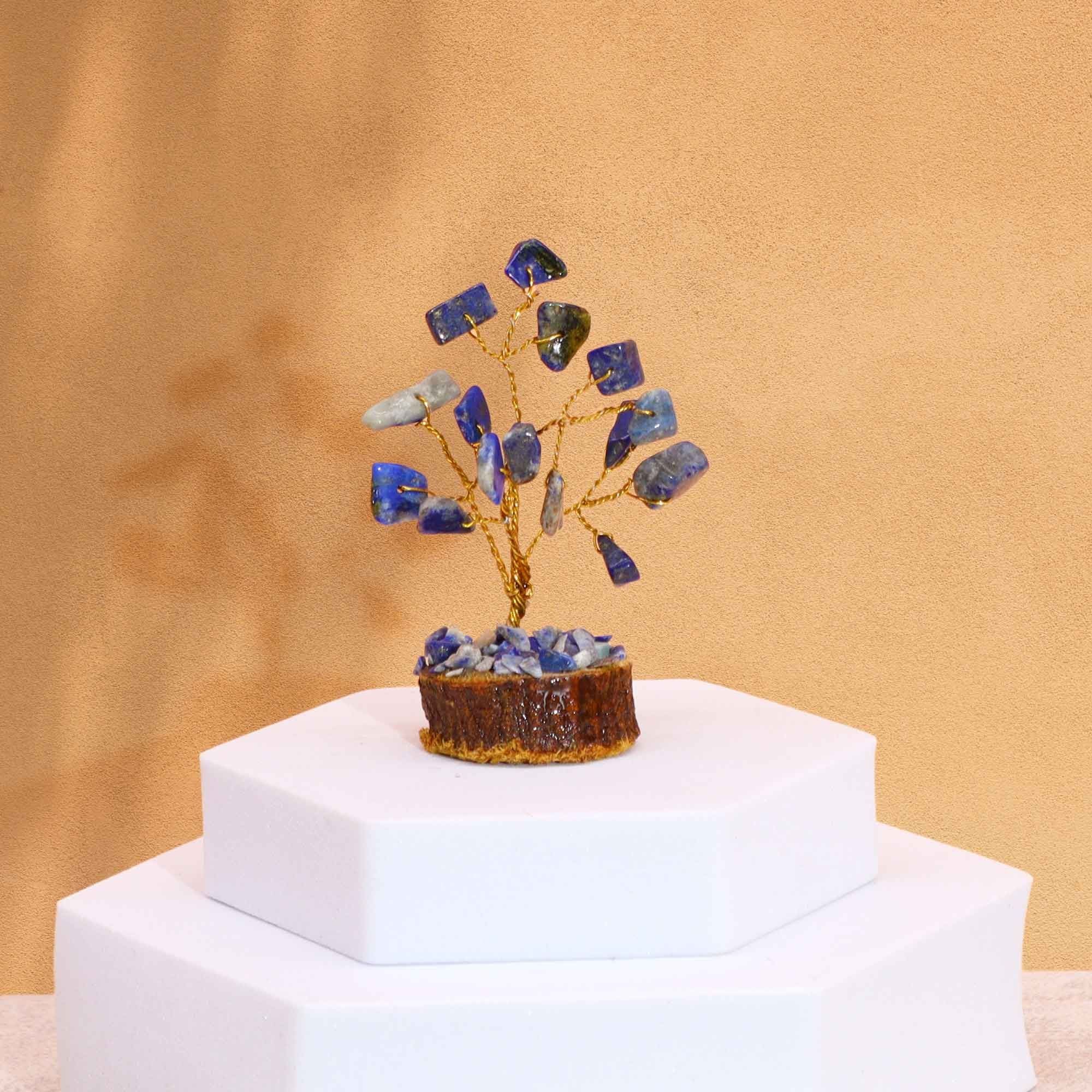 Mini Gemstone Tree on Wood Base (15 Stones) - Sodalite