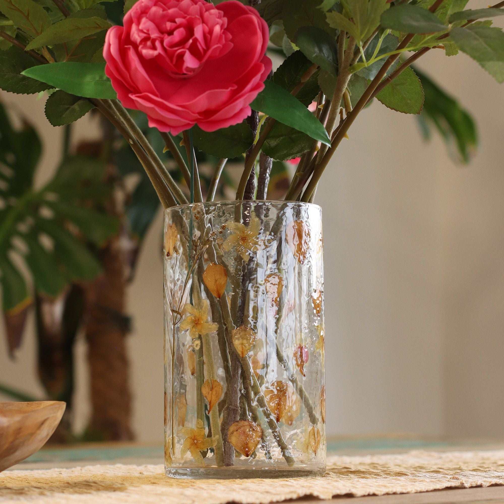 Natural Floral Glass – Tall Vase Candle Holder – Rose