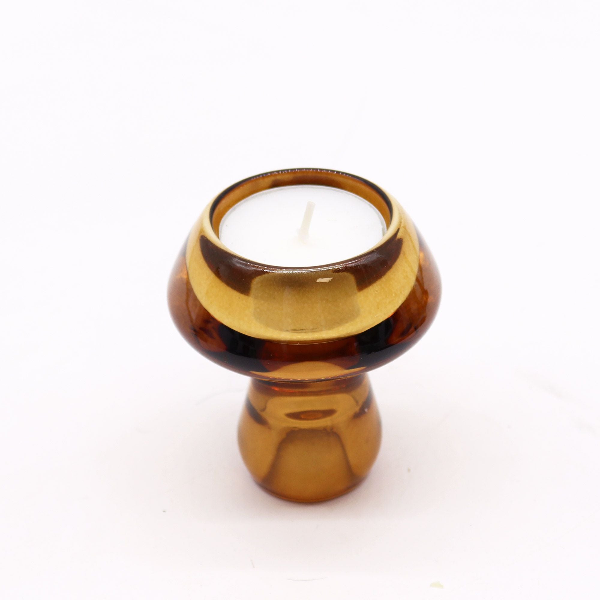 Mushroom Flip Dinner Candle Tealight Holder Set of 2 – Antique Amber