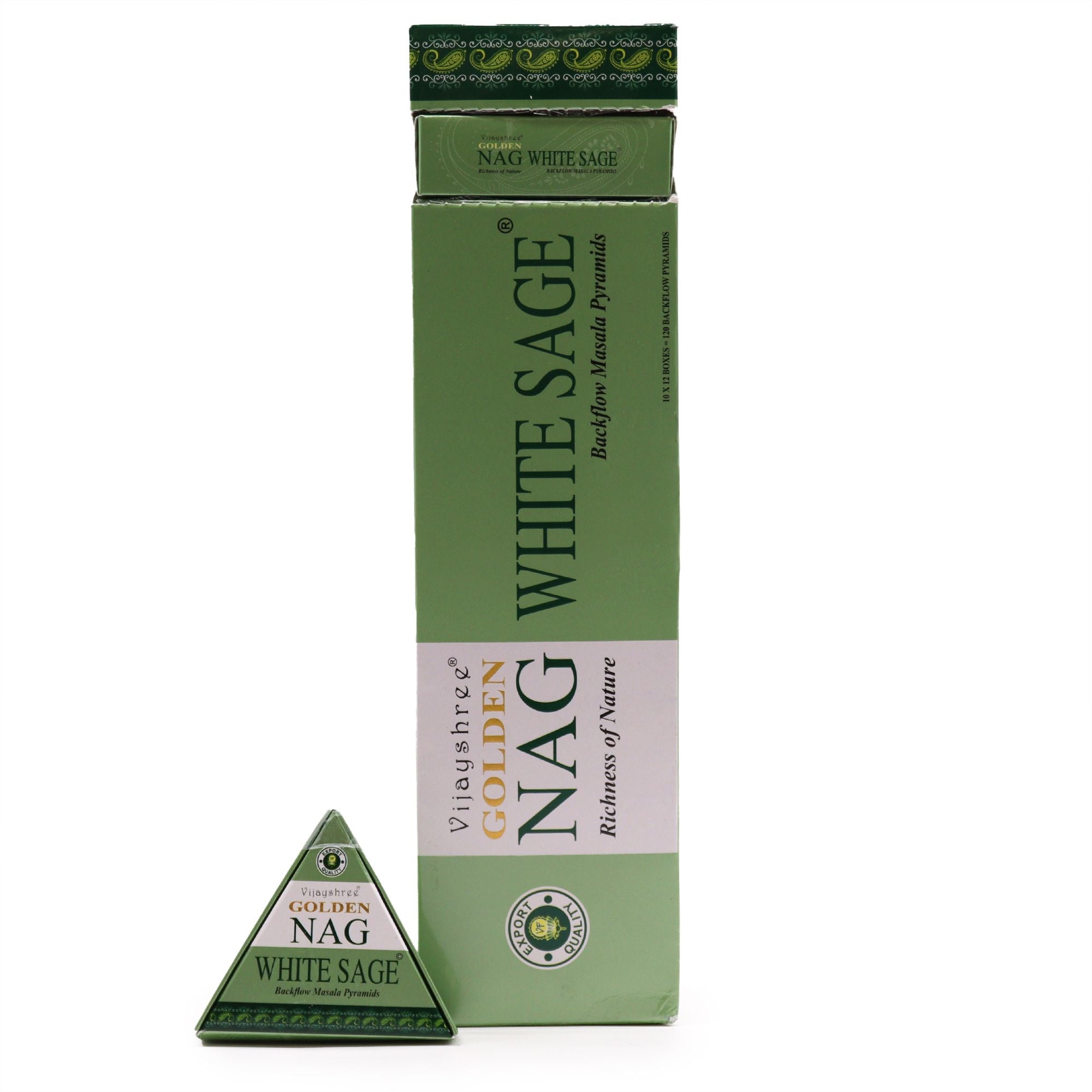 Jumbo Golden Nag Back Flow Incense Cones 42g - White Sage