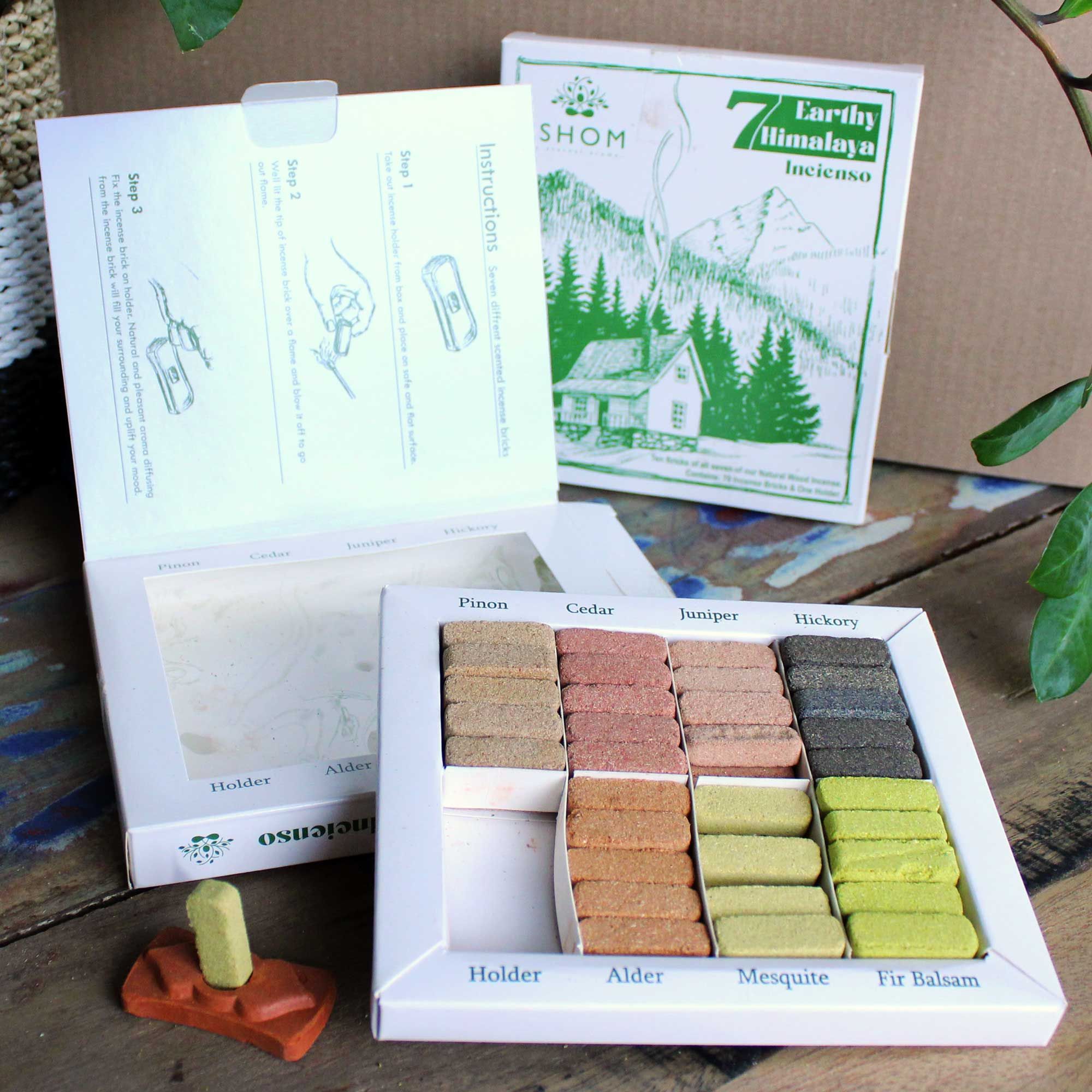 70 Incense Smudge Bricks and Burner - 7 Earthy Himalaya Incenses
