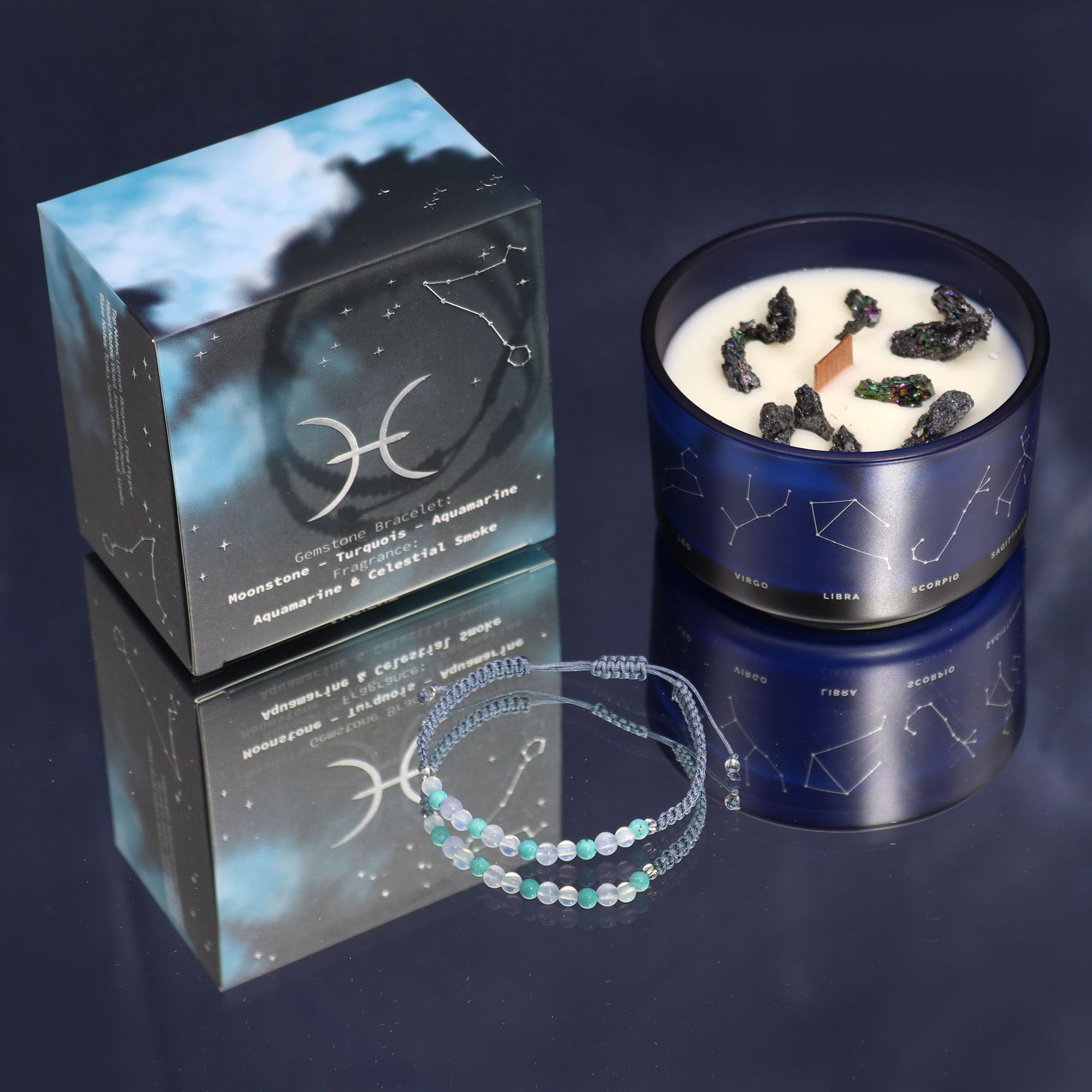 Zodiac Crystal Candle + Gemstone Bracelet - Pisces
