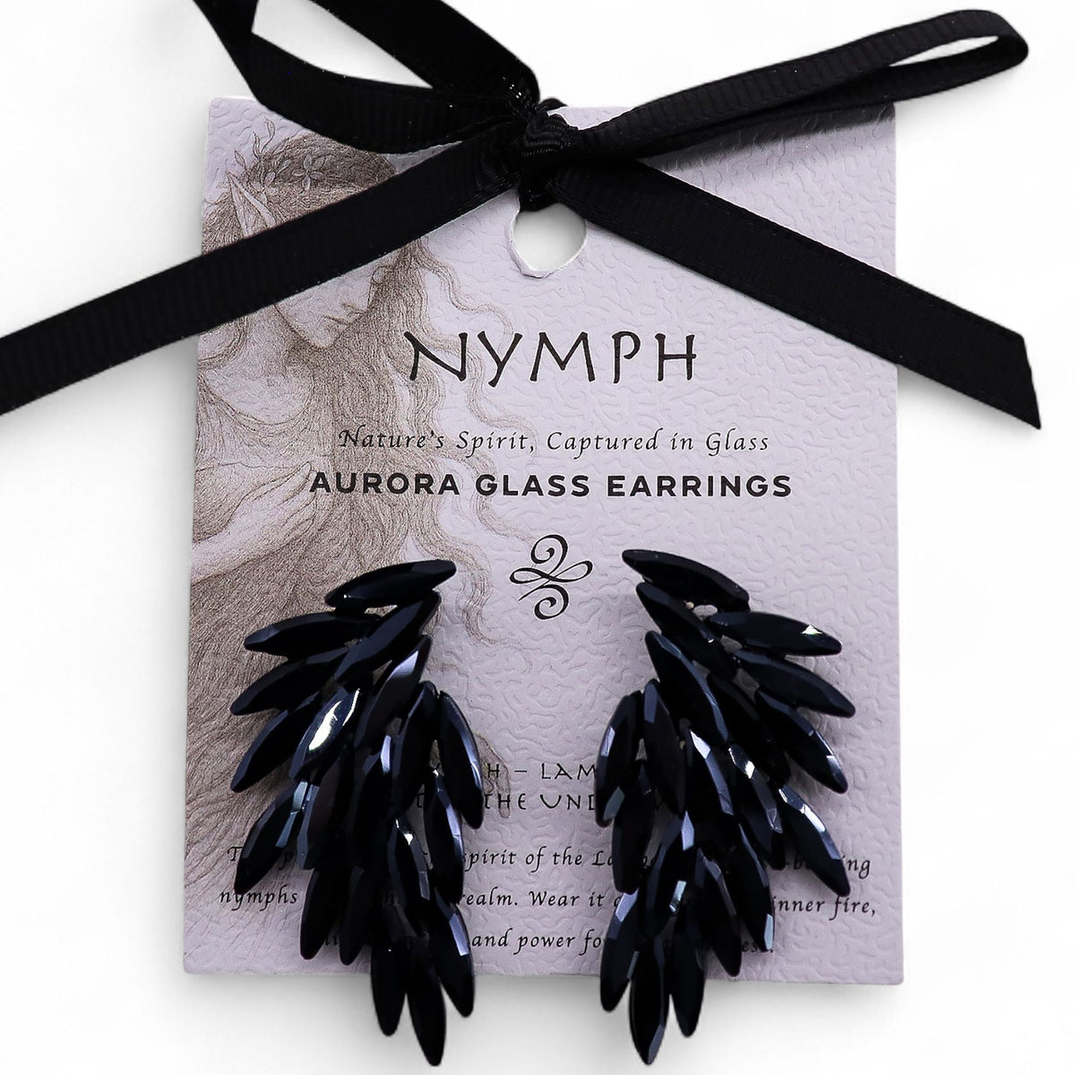 Jet Black Vintage Glass Earrings - Angel Wings