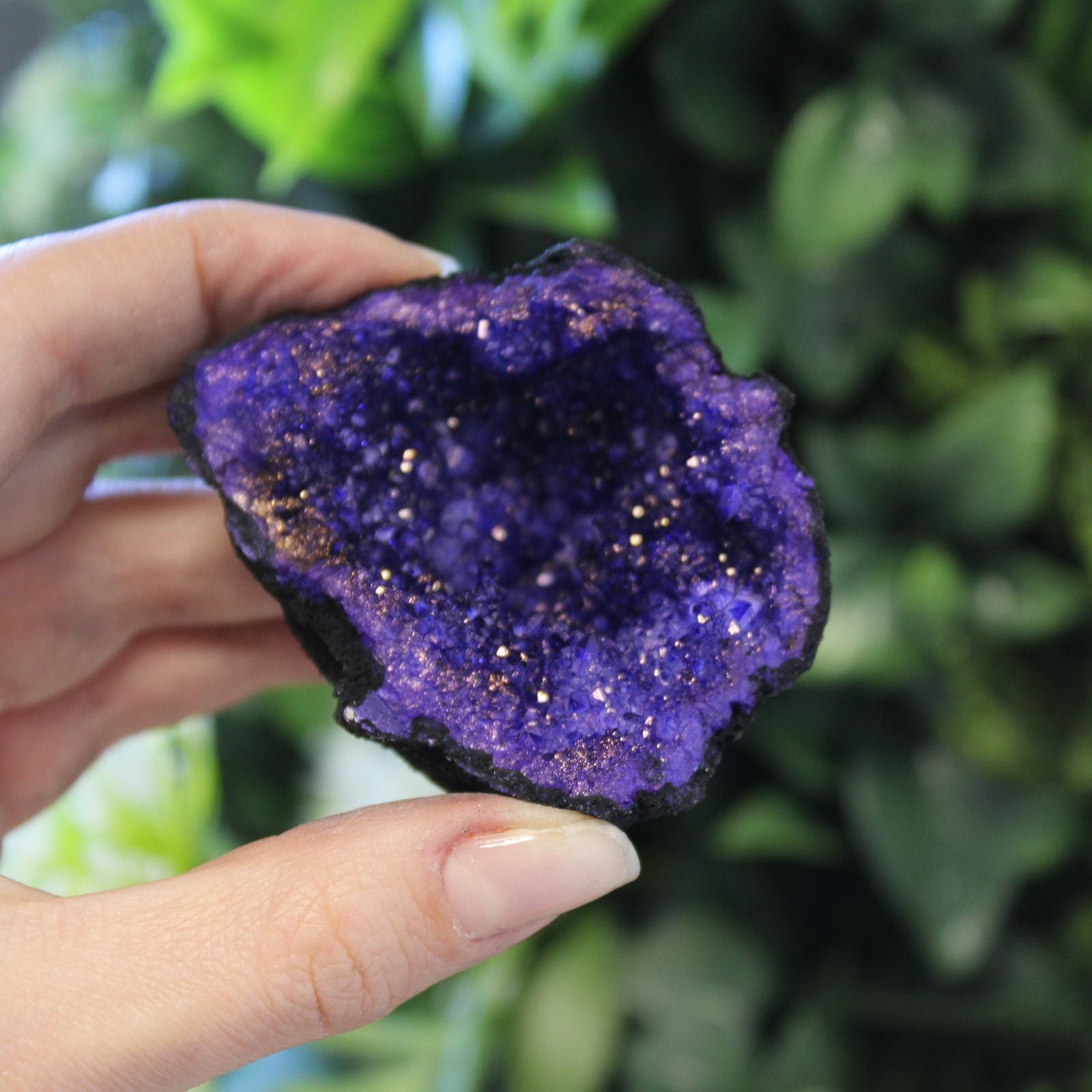Coloured Calcite Geode Black Rock - Blue