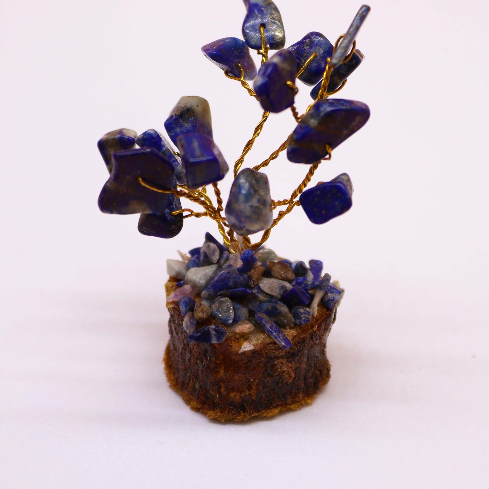Mini Gemstone Tree on Wood Base (15 Stones) - Sodalite