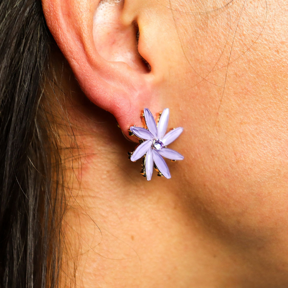 Lavender Vintage Glass Earrings - Flowers