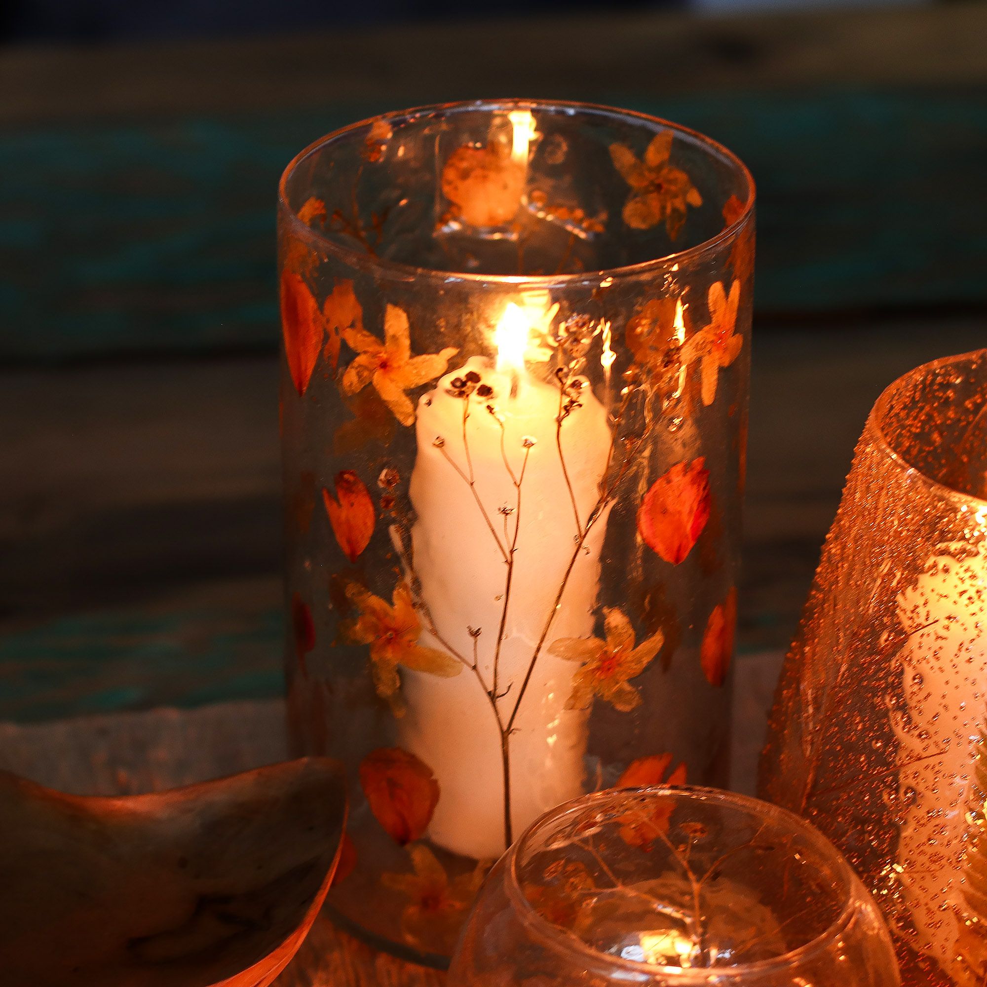 Natural Floral Glass – Tall Vase Candle Holder – Rose