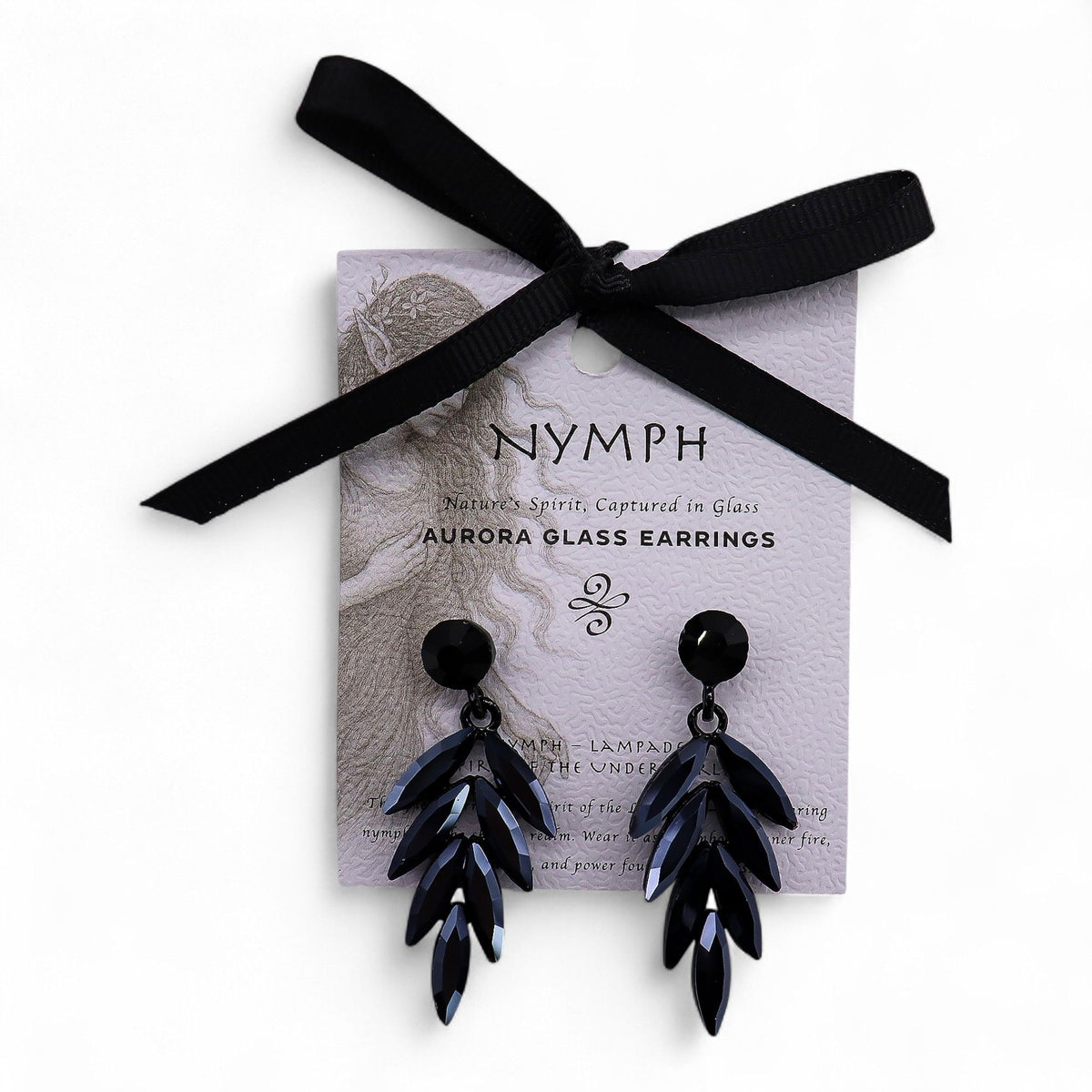 Jet Black Vintage Glass Earrings - Long Drop