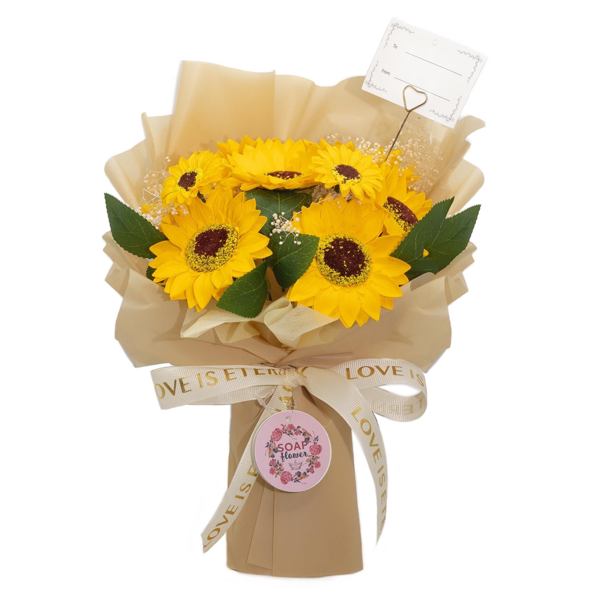 Großer Sonnenblumenstrauß – Liebe ist ewig Geschenkkarte