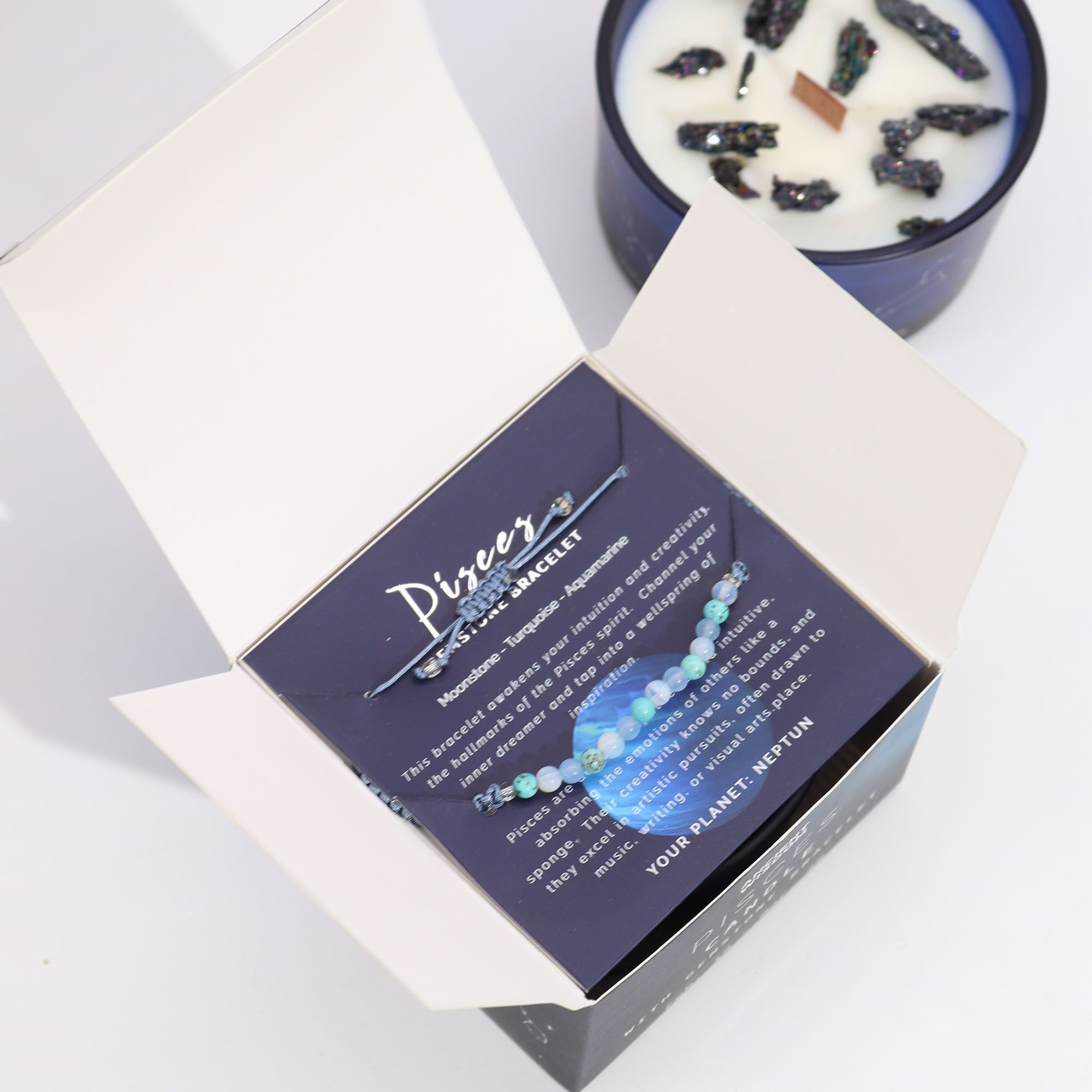 Zodiac Crystal Candle + Gemstone Bracelet - Pisces