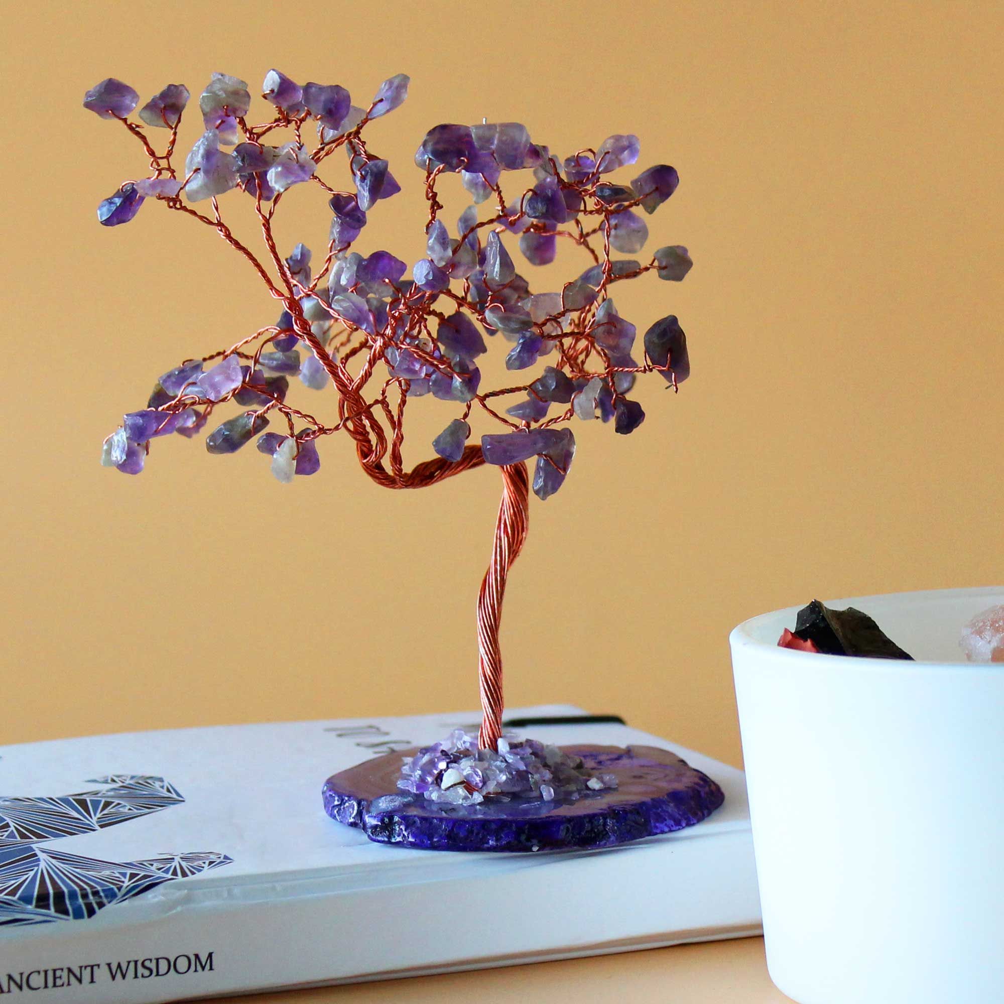 Large Gemstone Tree (100 Stones) - Amethyst on Natural Agate Base