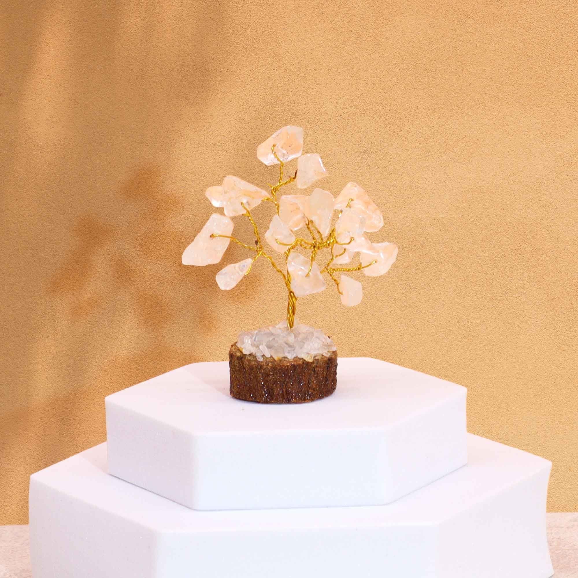 Mini Gemstone Tree on Wood Base (15 Stones) - Rock Quartz