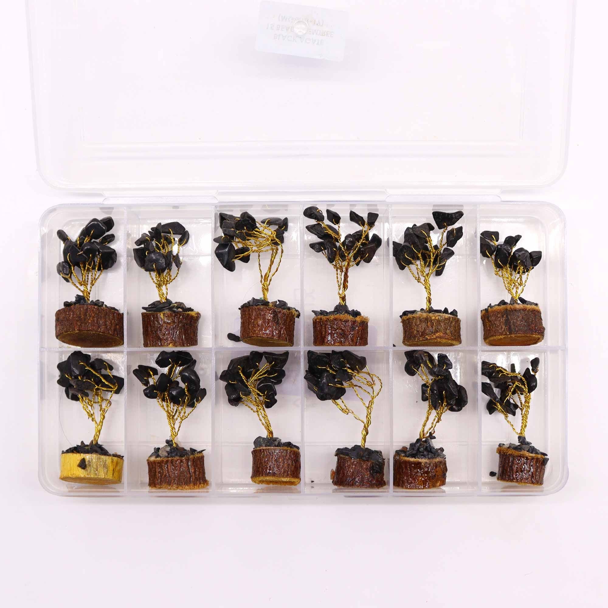 Mini Gemstone Tree on Wood Base (15 Stones) - Black Agate