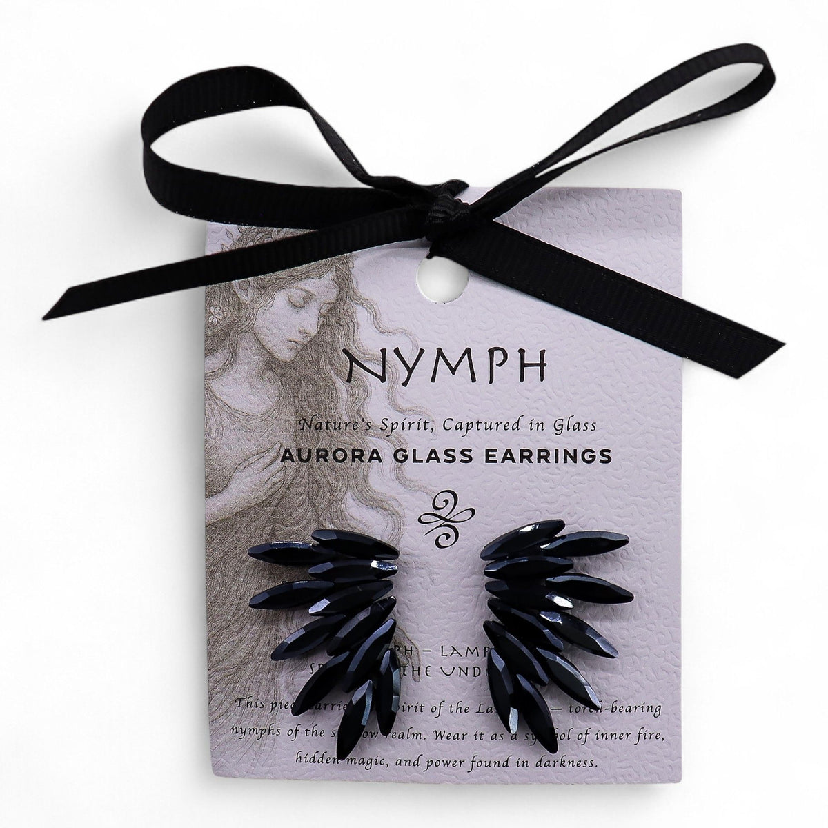 Jet Black Vintage Glass Earrings - Fairies