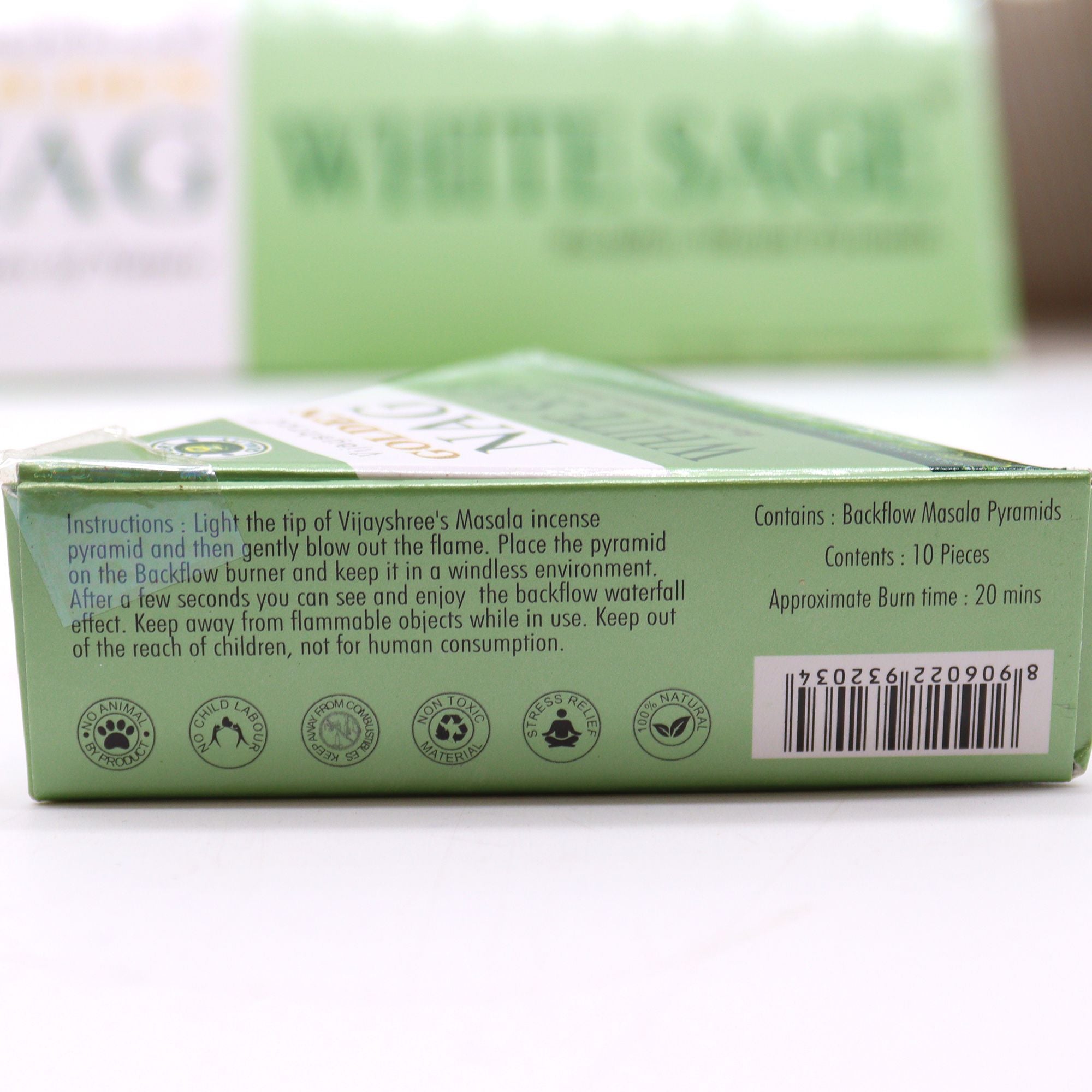 Jumbo Golden Nag Back Flow Incense Cones 42g - White Sage