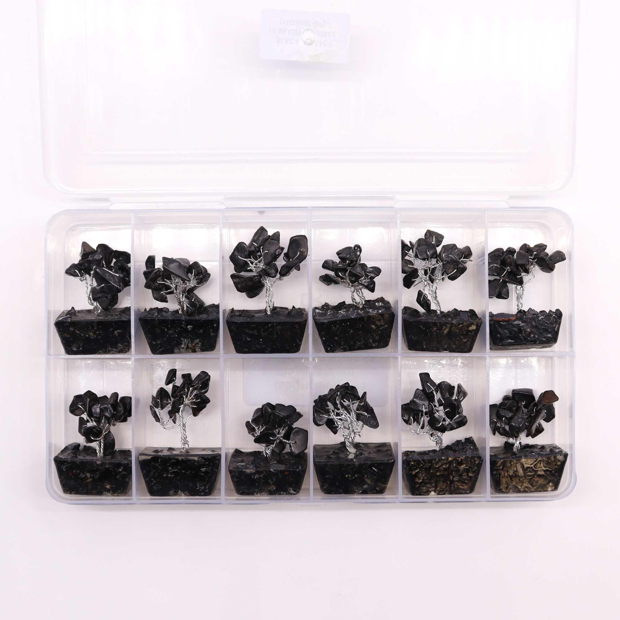 Mini Gemstone Tree on Orgonite Base (15 Stones) - Black Agate