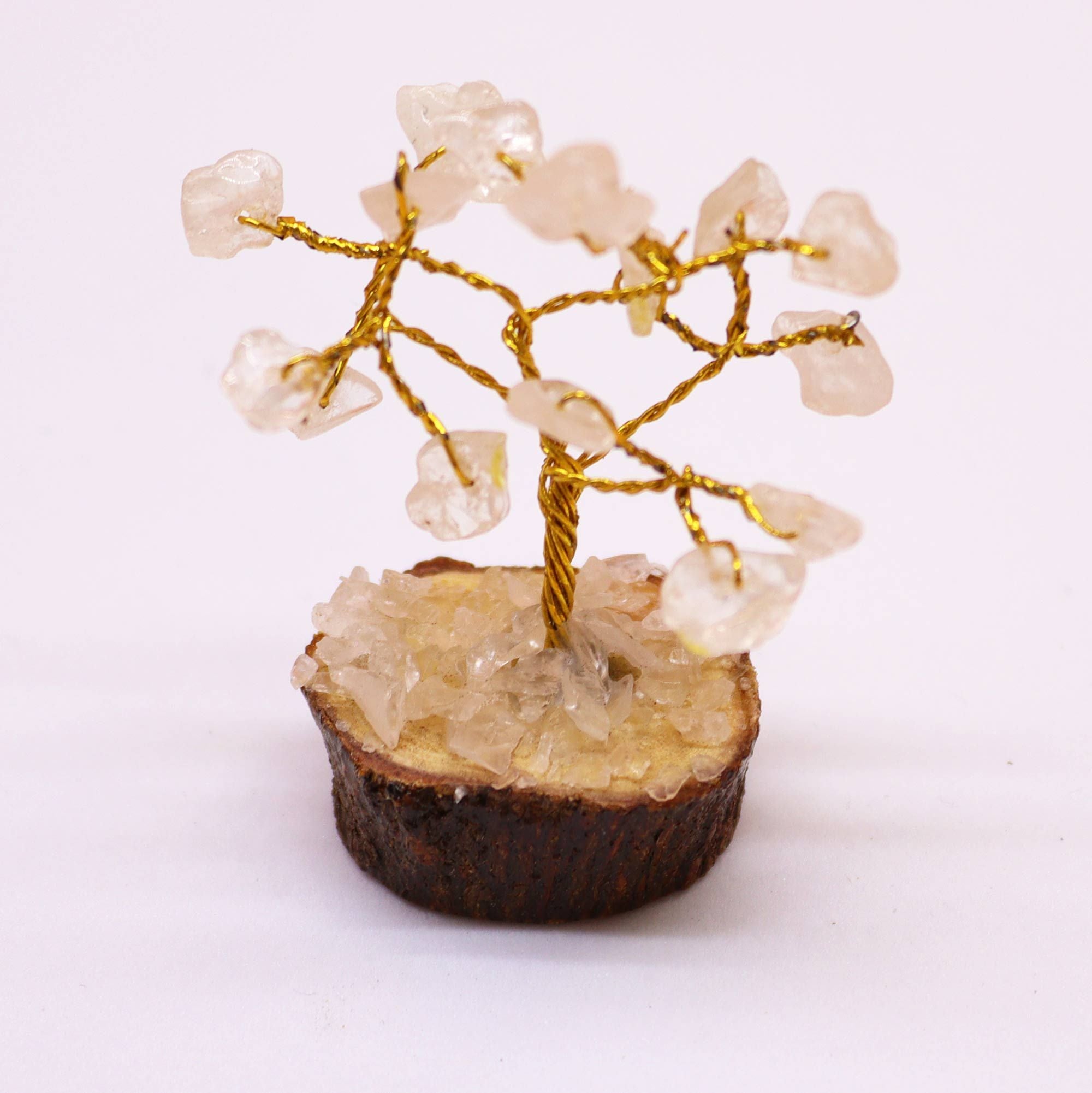 Mini Gemstone Tree on Wood Base (15 Stones) - Rock Quartz