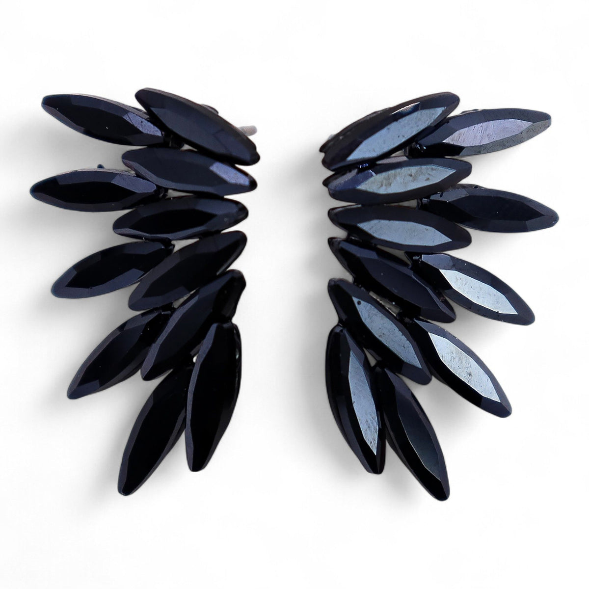 Jet Black Vintage Glass Earrings - Fairies