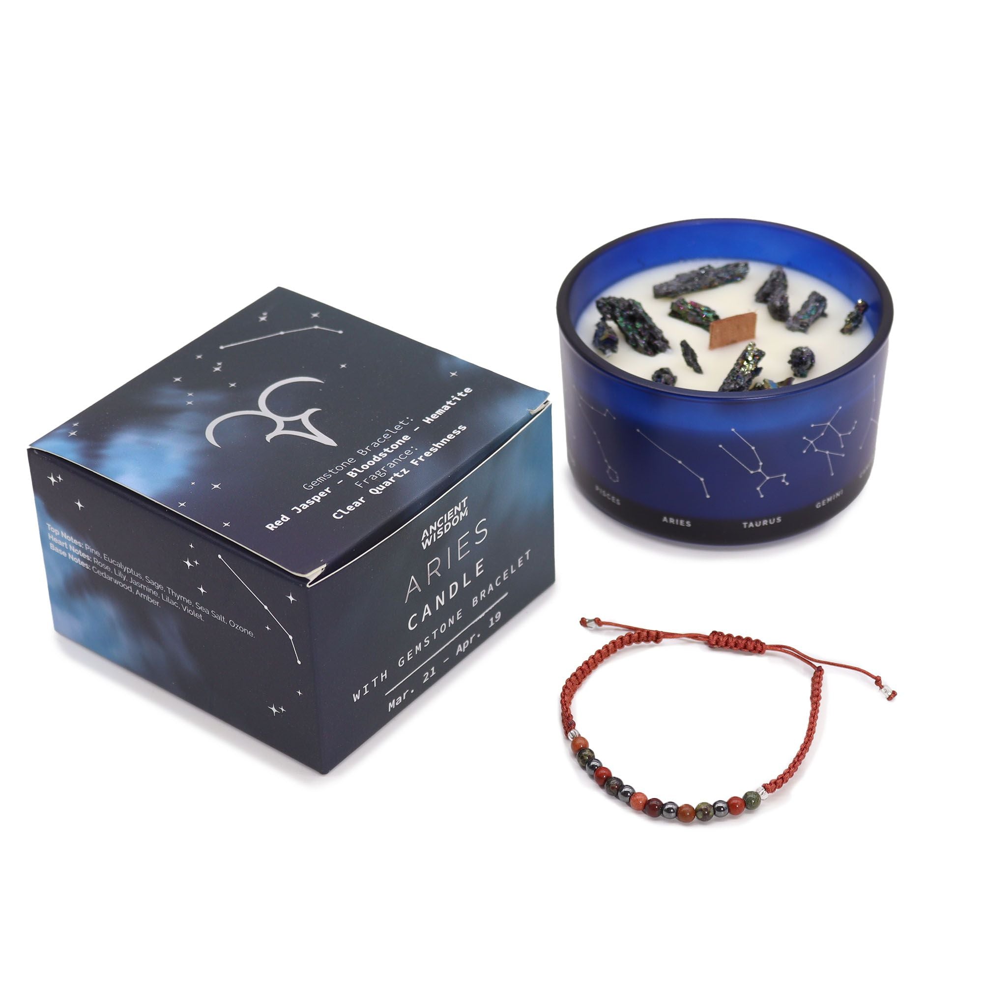 Zodiac Crystal Candle + Gemstone Bracelet - Aries