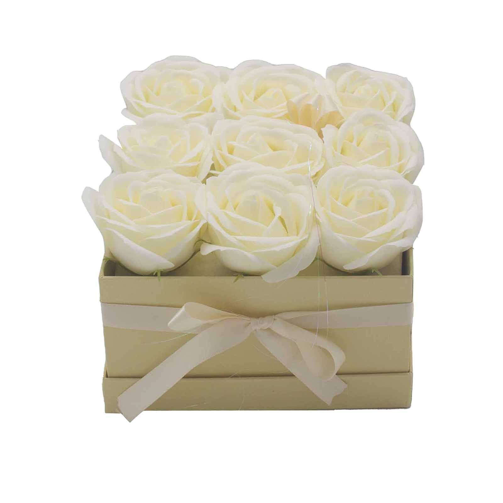Flower Square Box - Cream Roses