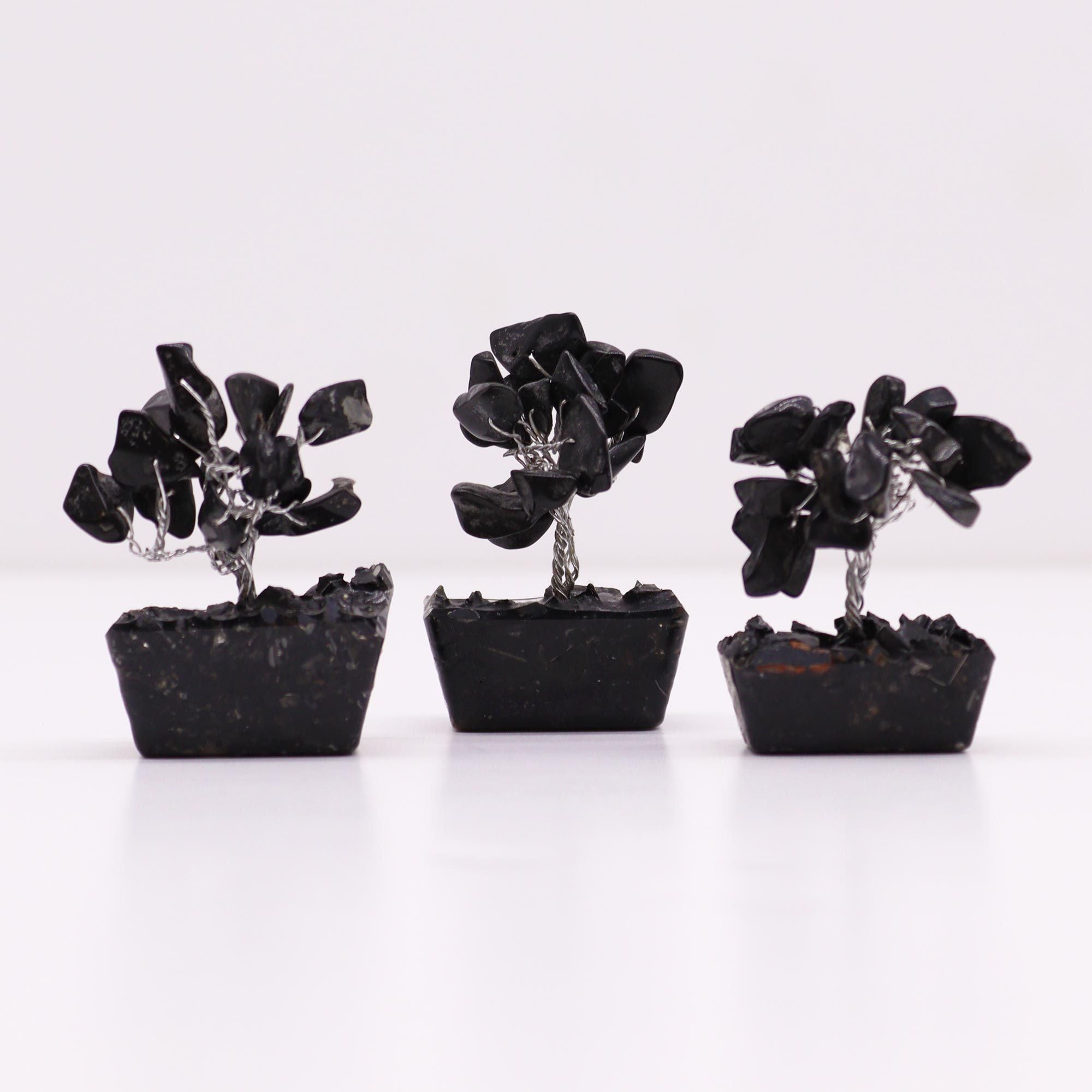 Mini Gemstone Tree on Orgonite Base (15 Stones) - Black Agate