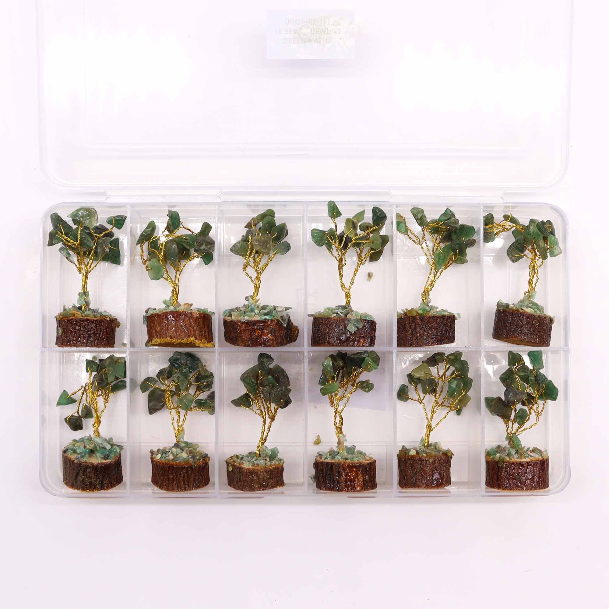 Mini Gemstone Tree on Wood Base (15 Stones) - Green Aventurine