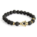 Noble Gemstone Bracelet - Gold Hamsa (Lava Stone)