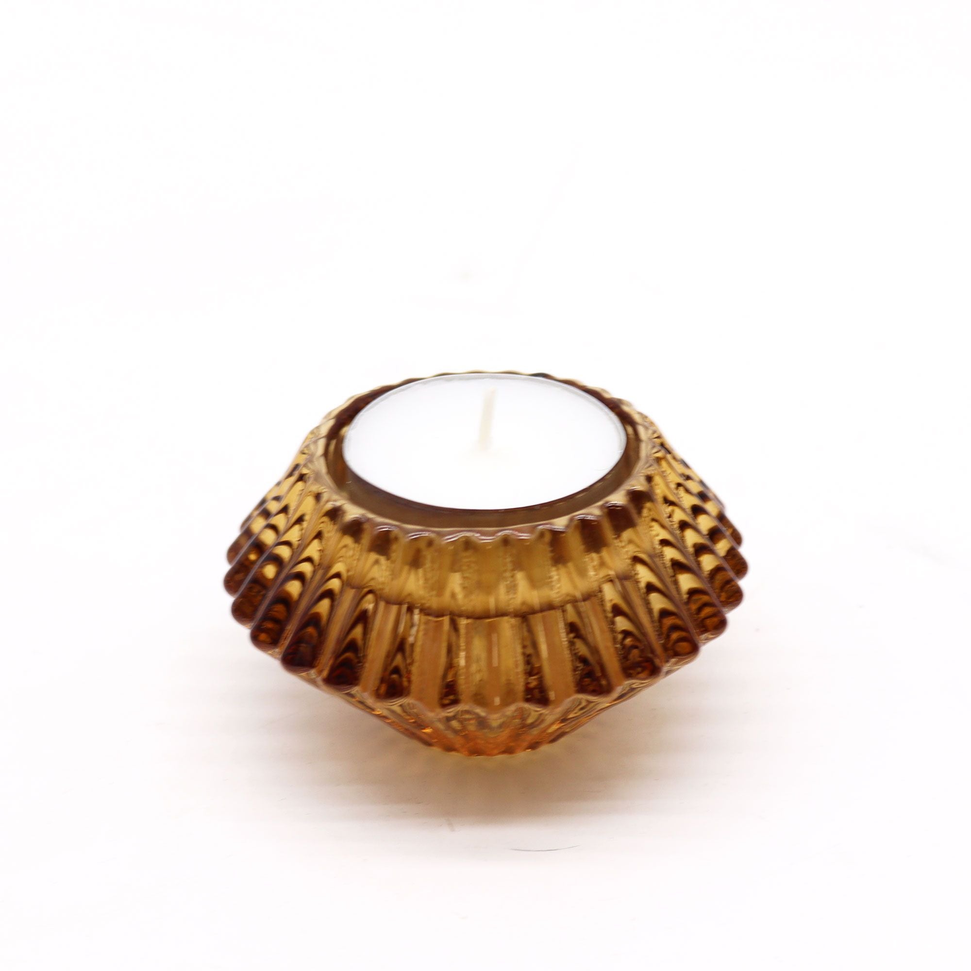 Flower Flip Dinner Candle Tealight Holder Set of 2 – Antique Amber